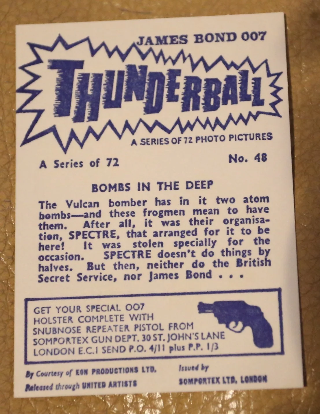 JAMES BOND SOMPORTEX THUNDERBALL 1966 ORIGINAL TRADING CARD EX COND NUMBER 48, изображение 2