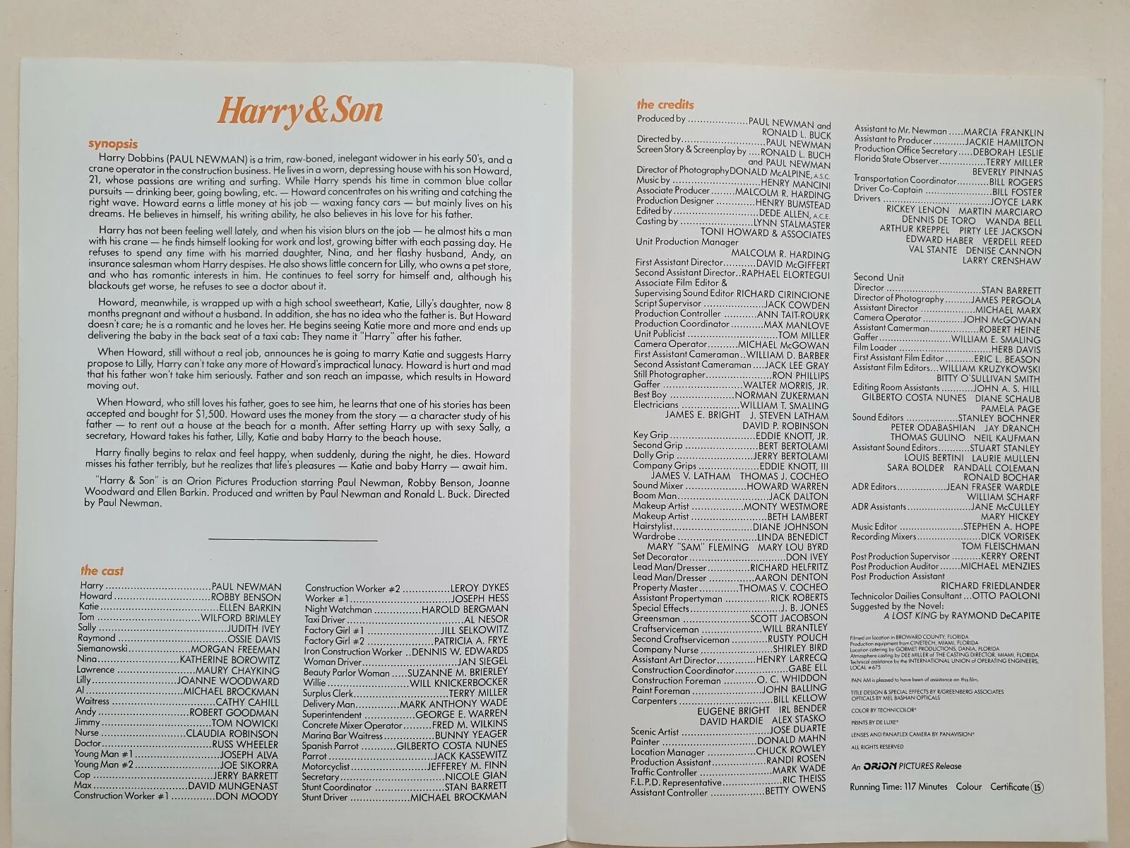 HARRY AND SON - 2 VINTAGE PRESS INFO SYNOPSIS BOOKLETS ROBBY BENSON, PAUL NEWMAN, image 2