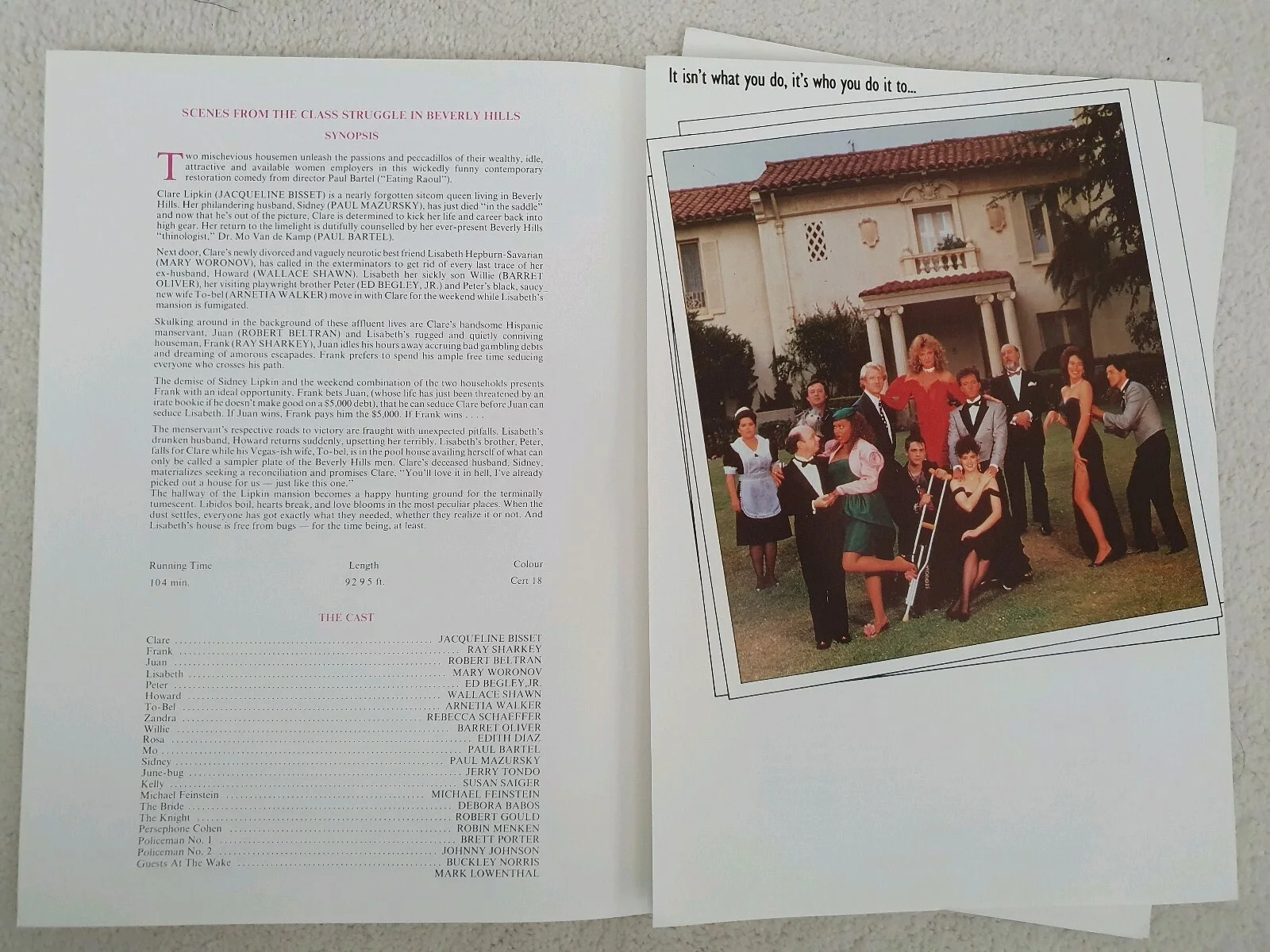SCENES FROM THE CLASS STRUGGLE - 2 VINTAGE SYNOPSIS BOOKLETS - JACQUELINE BISSET, image 2