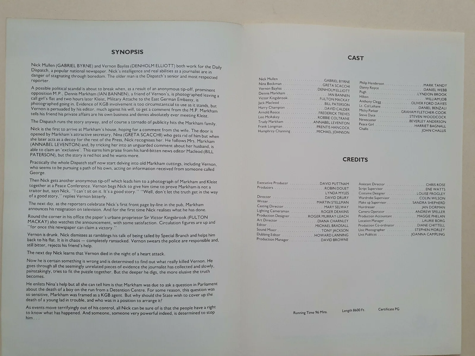 DEFENCE OF THE REALM - 2 VINTAGE PRESS INFO SYNOPSIS BOOKLETS - GABRIELLE BYRNE, изображение 2