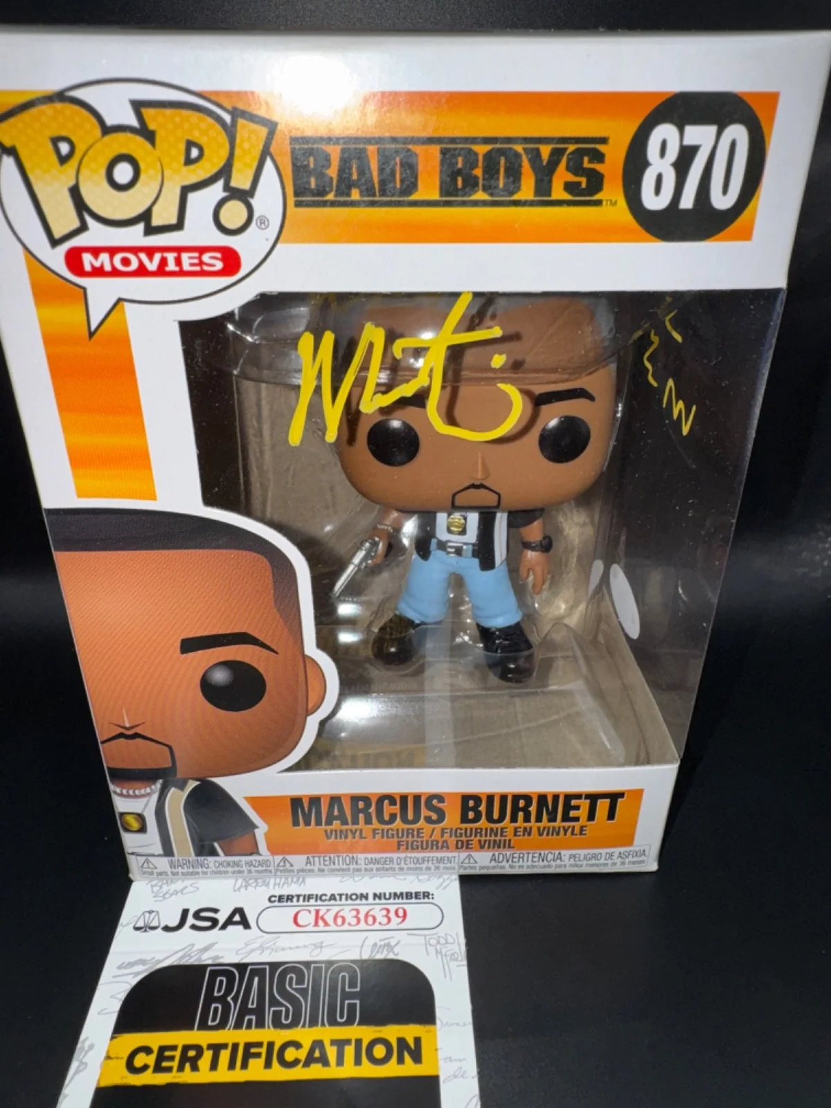 MARTIN LAWRENCE — MARTIN LAWRENCE signed MARCUS BURNETT FUNKO POP FIGURE #870 BAD BOYS w/ COA JSA, изображение 2