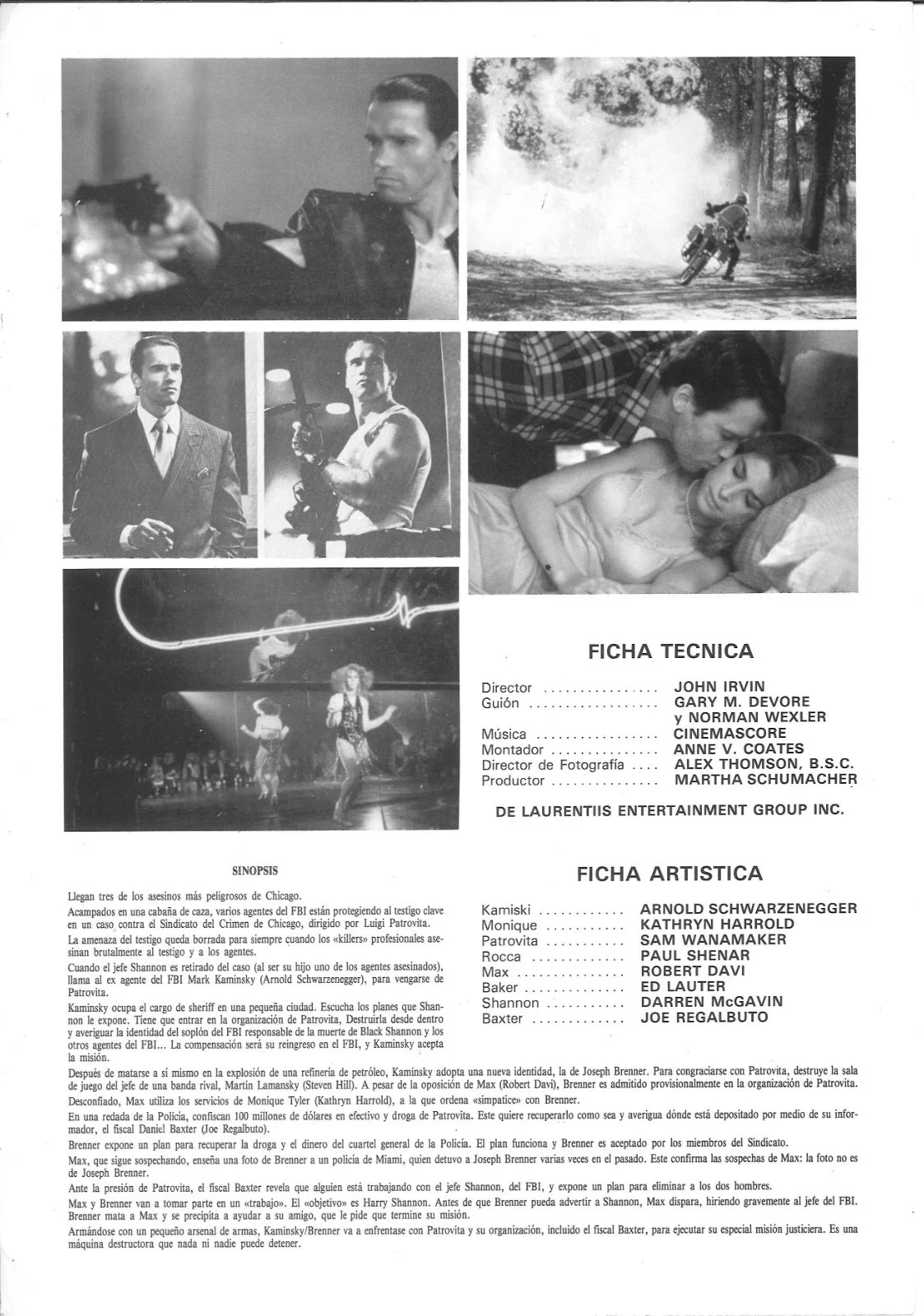 EJECUTOR aka RAW DEAL (1) / ORIGINAL SPANISH PRESS SHEET / SCHWARZERNEGGER, image 2