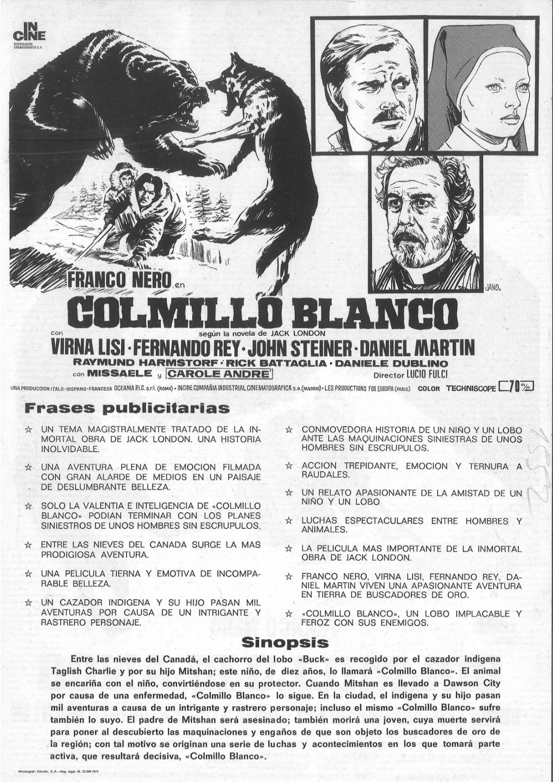 COLMILLO BLANCO aka WHITE FANG (1) / ORIGINAL SPANISH PRESS SHEET / LUCIO FULCI, image 2