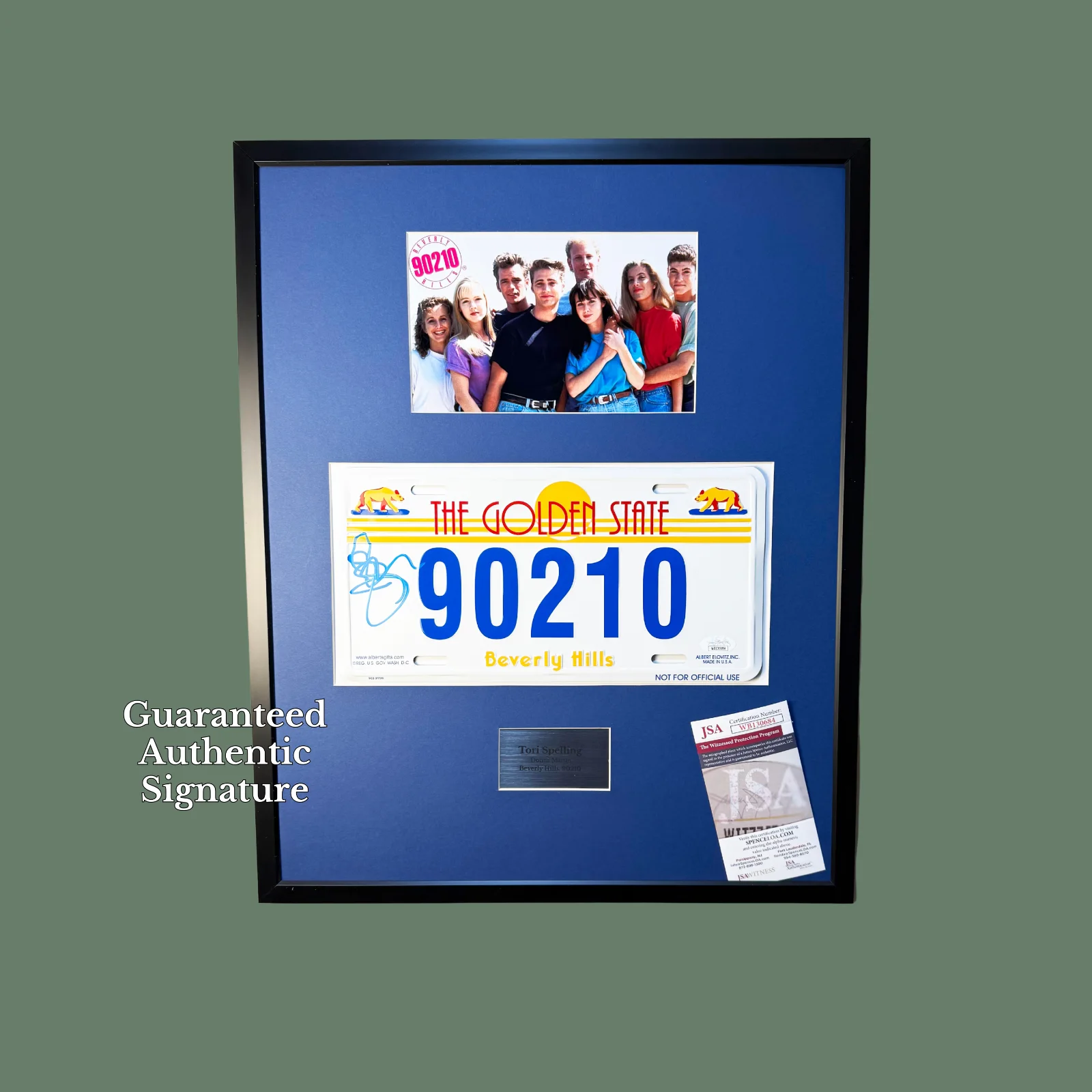 Tori Spelling — Tori Spelling Signed 90210 License Plate – JSA Witness COA – Framed 21x17