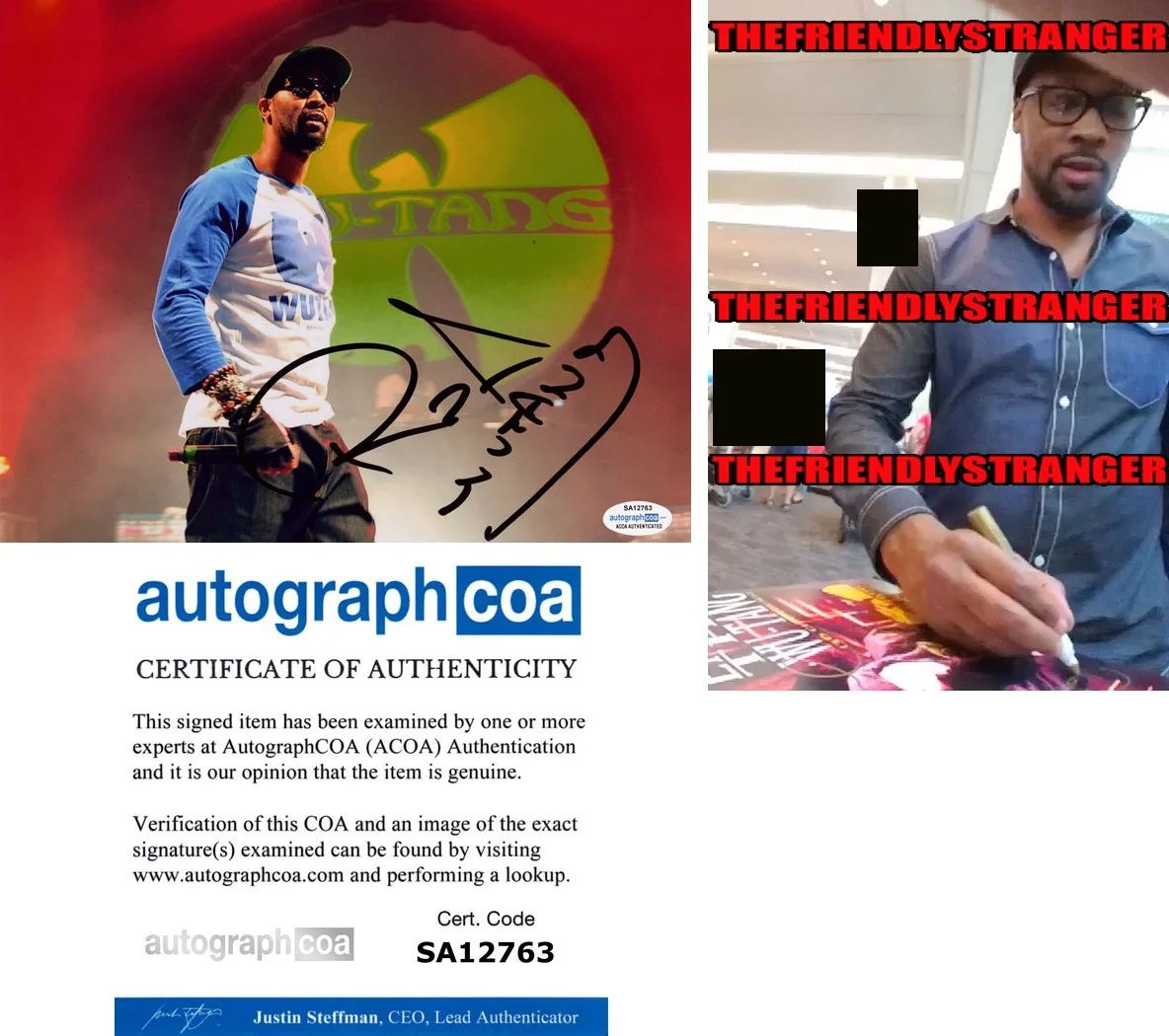 RZA — RZA signed "WU TANG CLAN" 8x10 Photo f PROOF Wu Tang Inscription ACOA COA Rare