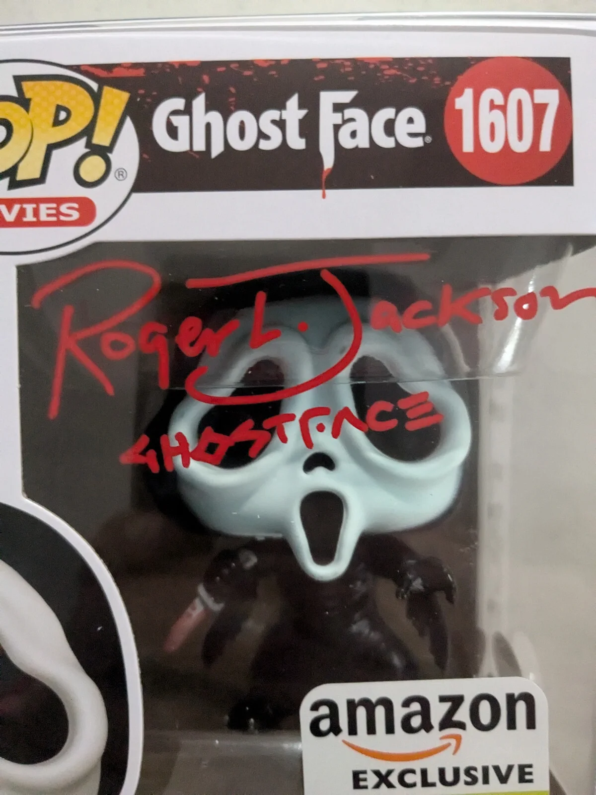 Roger Jackson — Roger JACKSON Signed Scream FUNKO POP Ghostface Exclusive Glow JSA COA, image 2