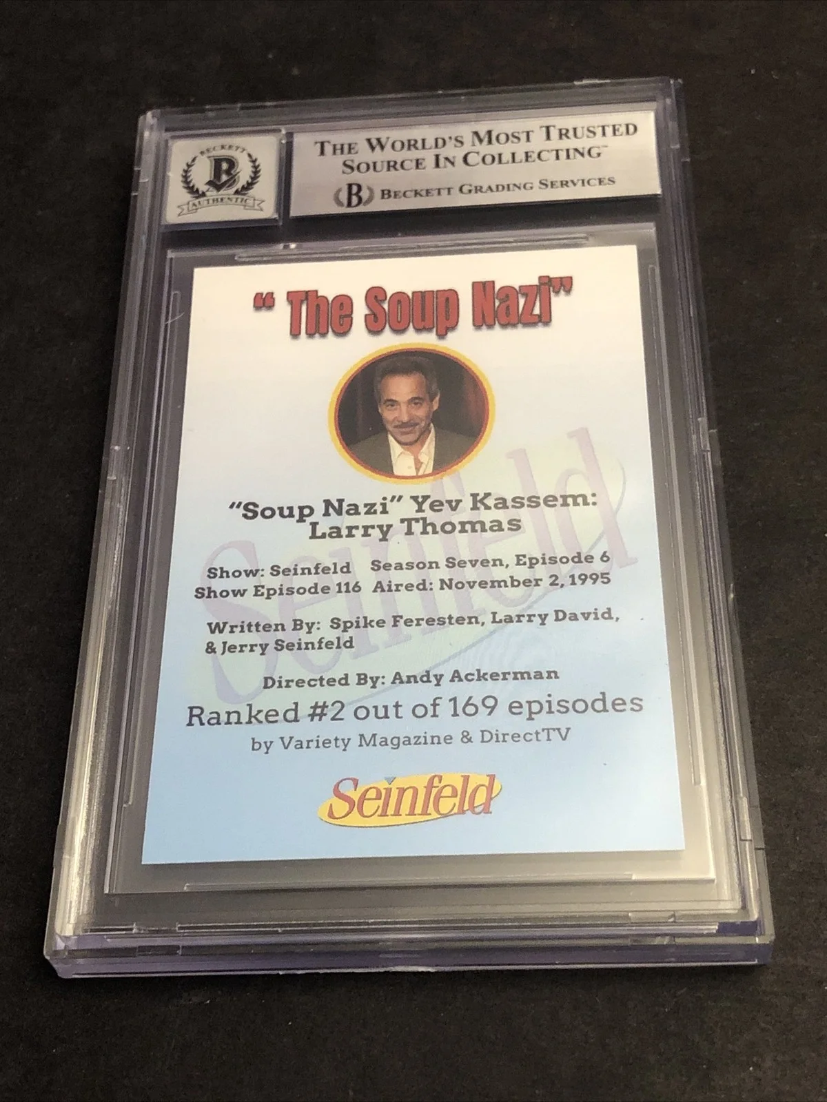 LARRY THOMAS — BECKETT 10 GEM MINT AUTO LARRY THOMAS CUSTOM CARD SEINFELD SOUP NAZI *FREE* 577, изображение 4