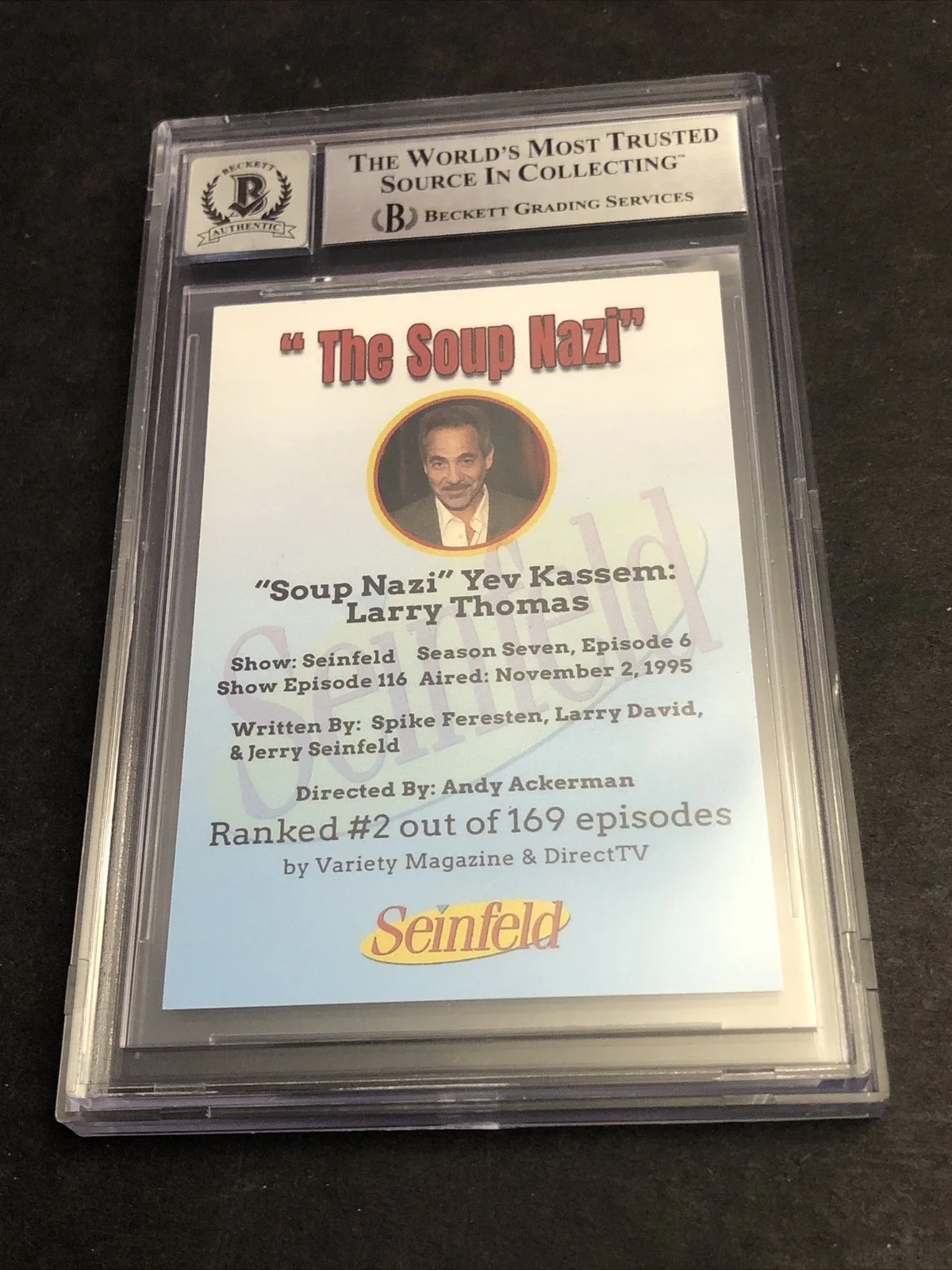 LARRY THOMAS — BECKETT 10 GEM MINT AUTO LARRY THOMAS CUSTOM CARD SEINFELD SOUP NAZI *FREE* 575, изображение 4