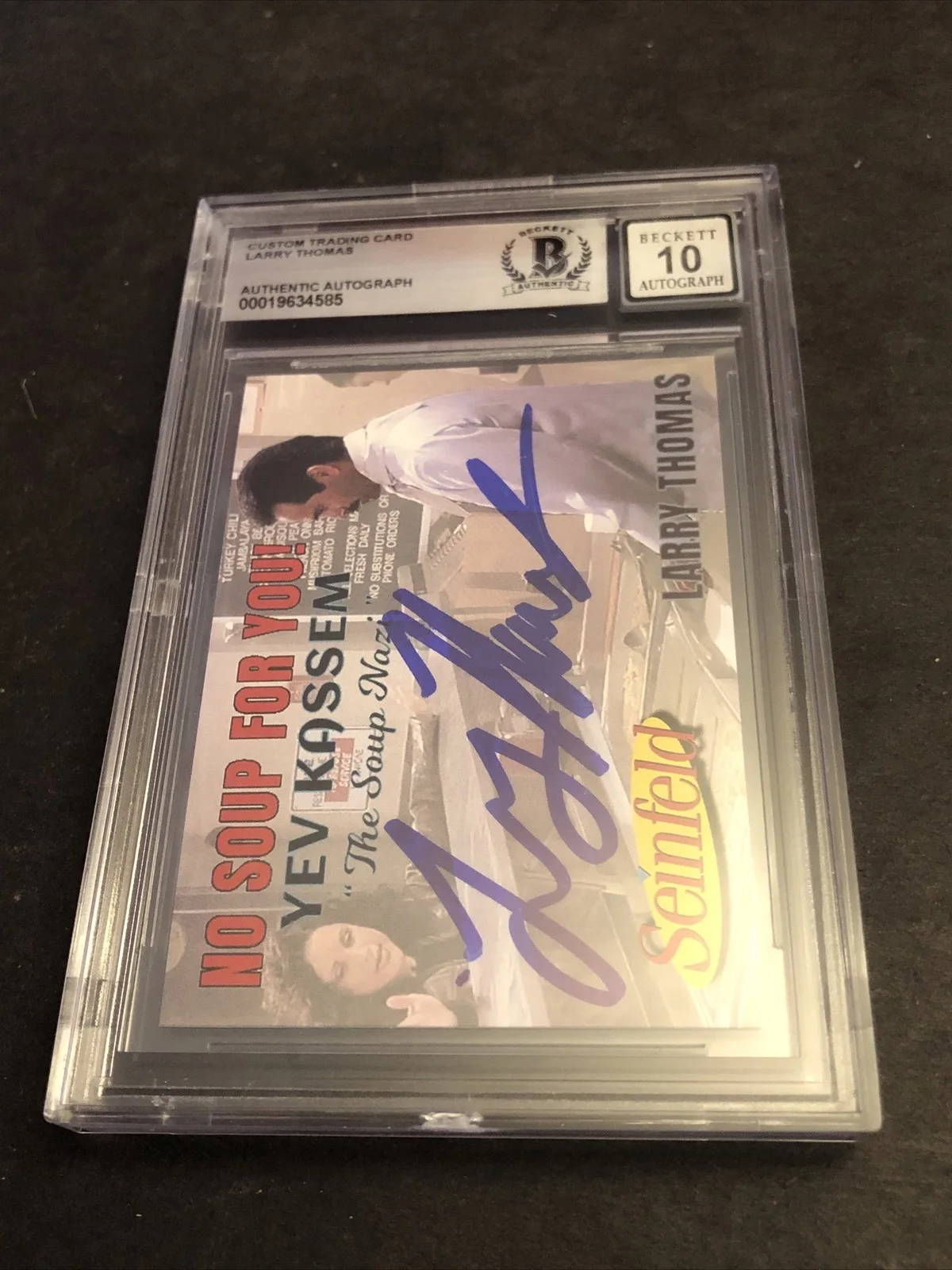 LARRY THOMAS — BECKETT 10 GEM MINT AUTO LARRY THOMAS CUSTOM CARD SEINFELD SOUP NAZI *FREE* 585, image 3