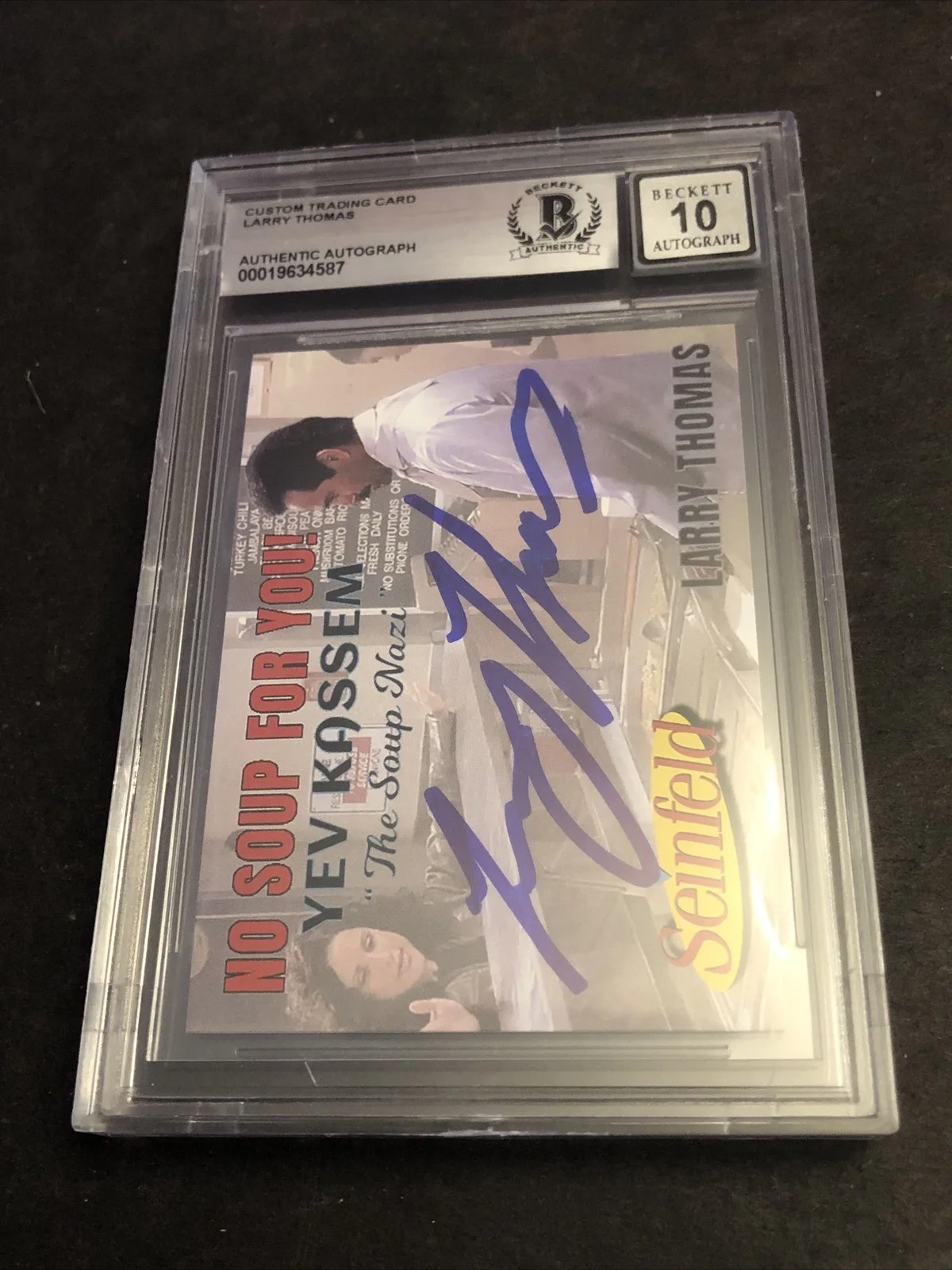 LARRY THOMAS — BECKETT 10 GEM MINT AUTO LARRY THOMAS CUSTOM CARD SEINFELD SOUP NAZI *FREE* 583, image 3