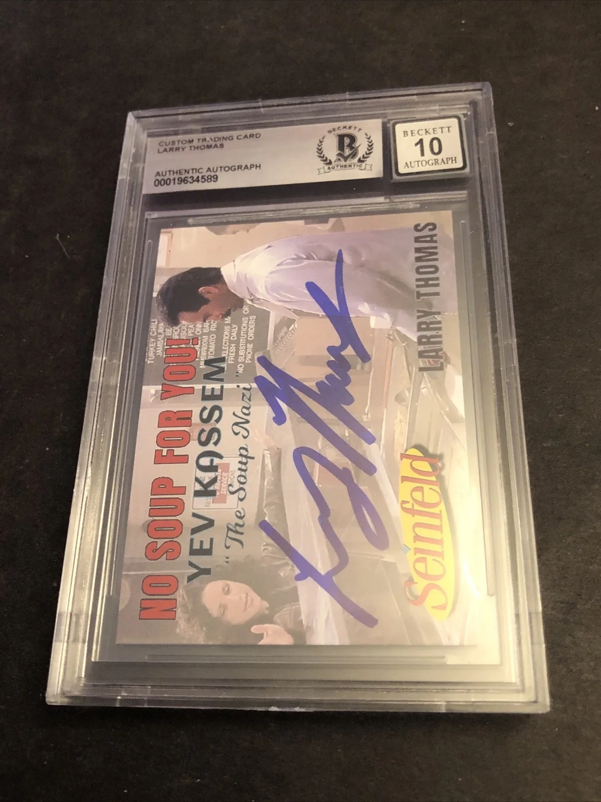 LARRY THOMAS — BECKETT 10 GEM MINT AUTO LARRY THOMAS CUSTOM CARD SEINFELD SOUP NAZI *FREE* 589, image 3