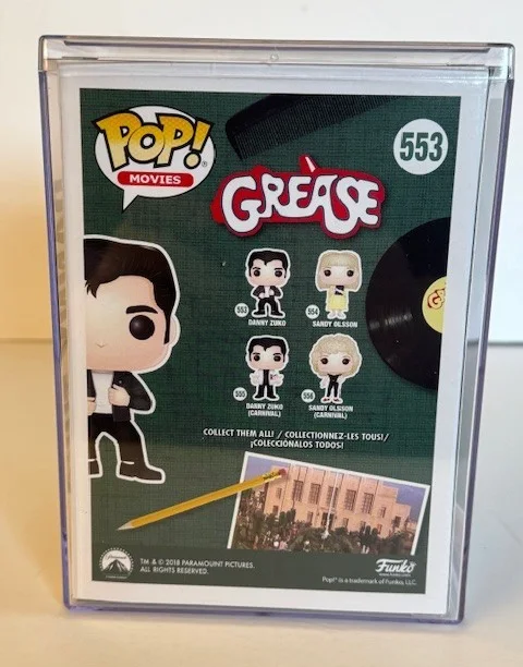 John Travolta — John Travolta Signed Funko Pop #553 Danny Zuko (Grease) Beckett COA w/Hard Case, изображение 3