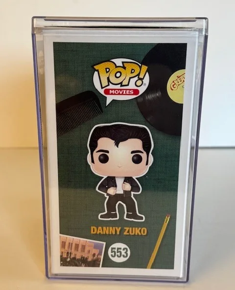 John Travolta — John Travolta Signed Funko Pop #553 Danny Zuko (Grease) Beckett COA w/Hard Case, изображение 4