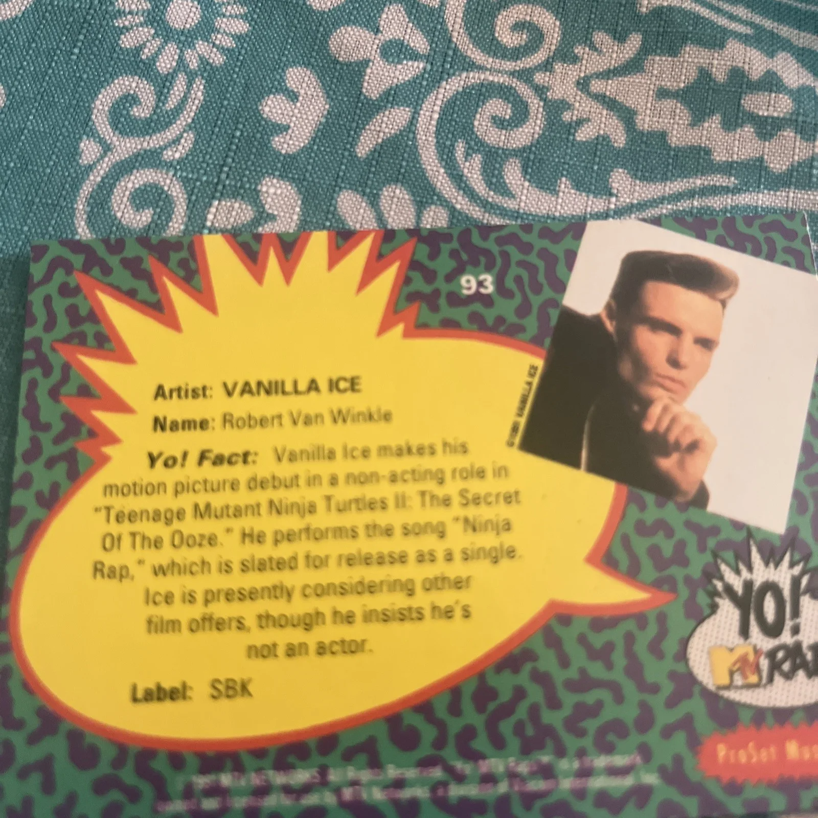 Vanilla Ice Autographed Yo MTv Raps Card Signed Rare #93, изображение 3