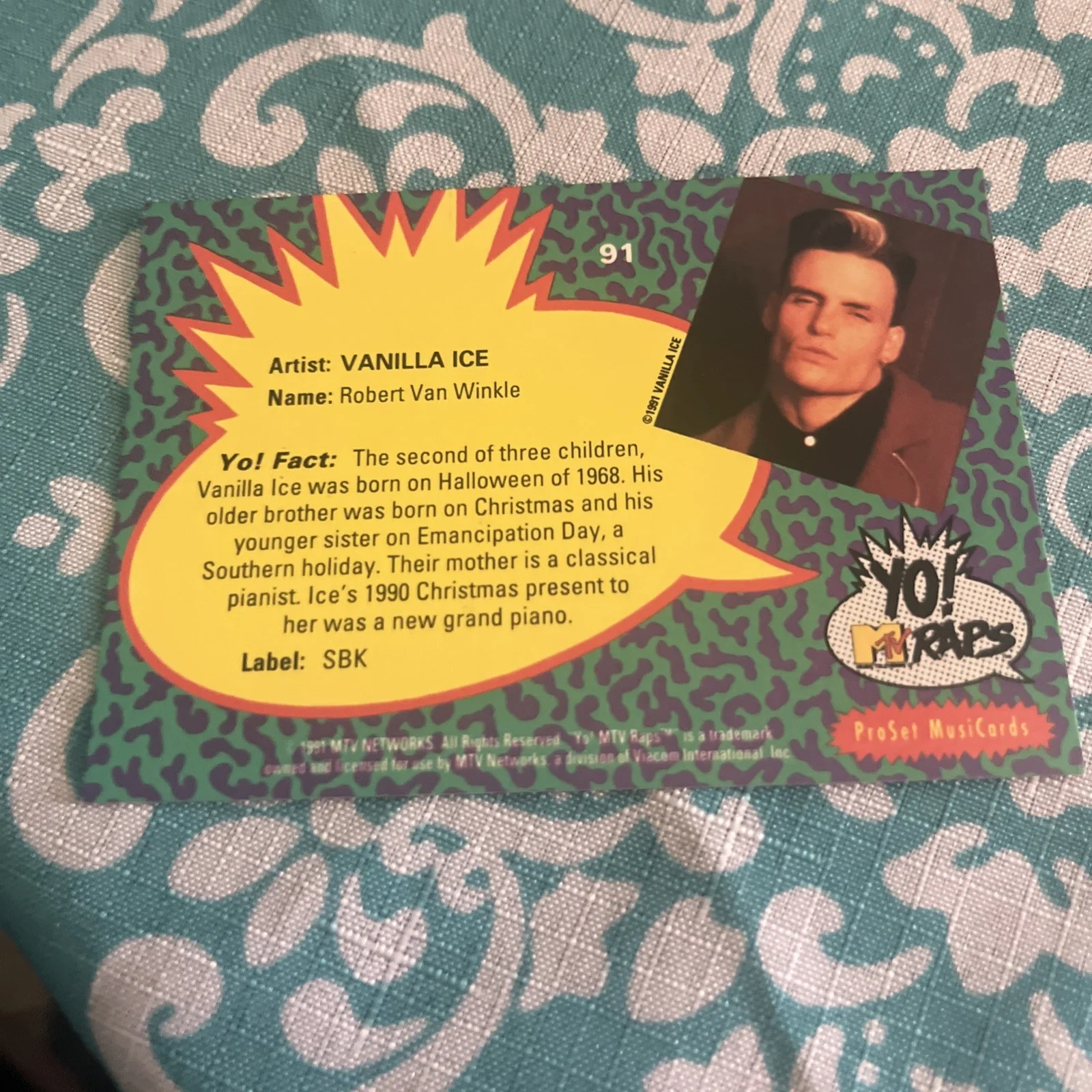 Vanilla Ice Autographed Yo MTv Raps Card Signed Rate #91, image 4