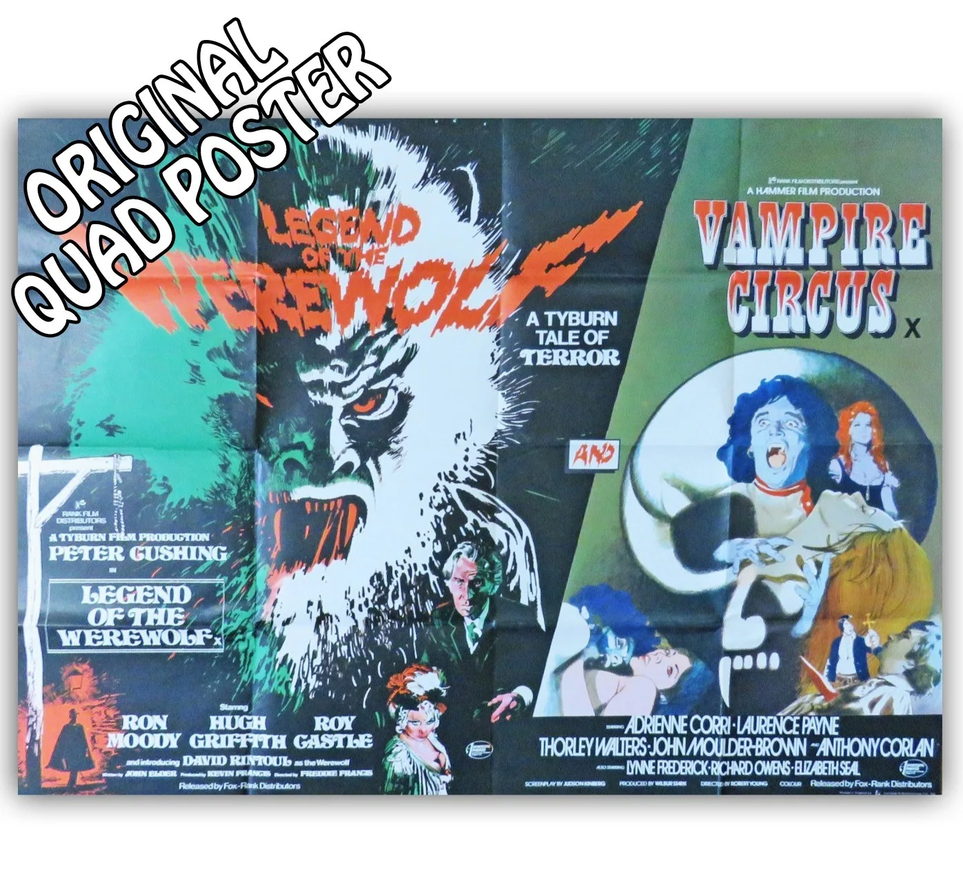 Legend of the Werewolf/ Vampire Circus Rank / Hammer, Circa 1975 - Quad Poster, изображение 2