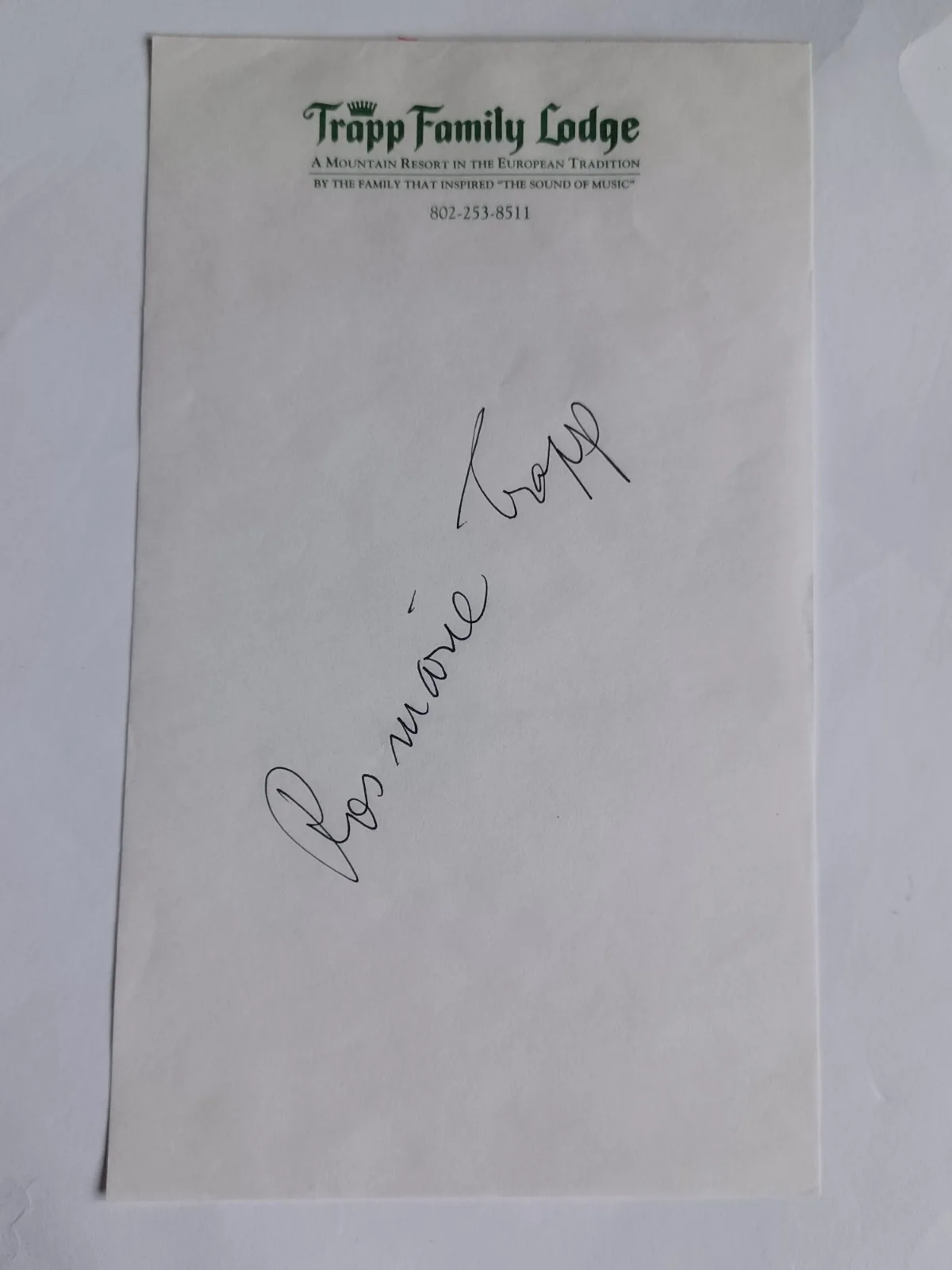Rosmarie Trapp Signed 4.25" x 7" Paper w/Photo - The Sound of Music - Von Trapp, изображение 2