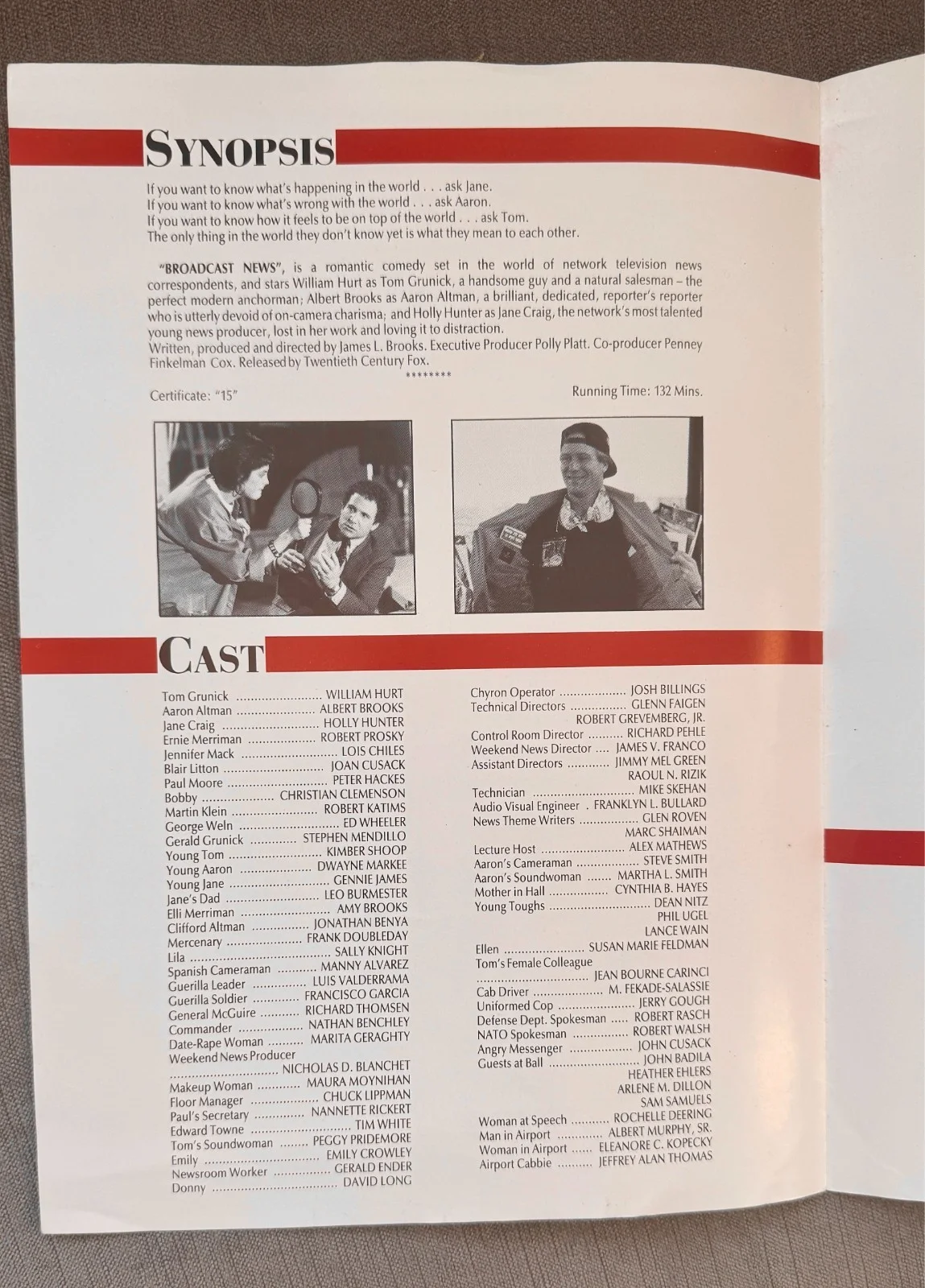 BROADCAST NEWS 1987 albert brooks/william hurt ORIGINAL PRESS BOOK BROCHURE, изображение 2