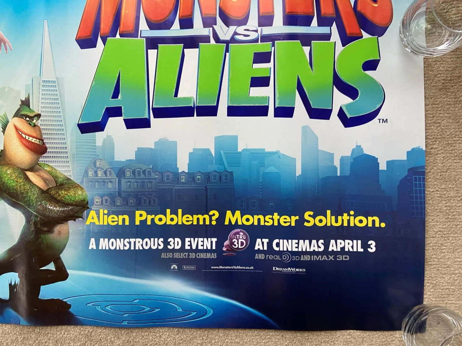 MONSTERS vs ALIENS Original RARE TEASER UK Quad Cinema Poster NEW Rolled 30x40, изображение 5