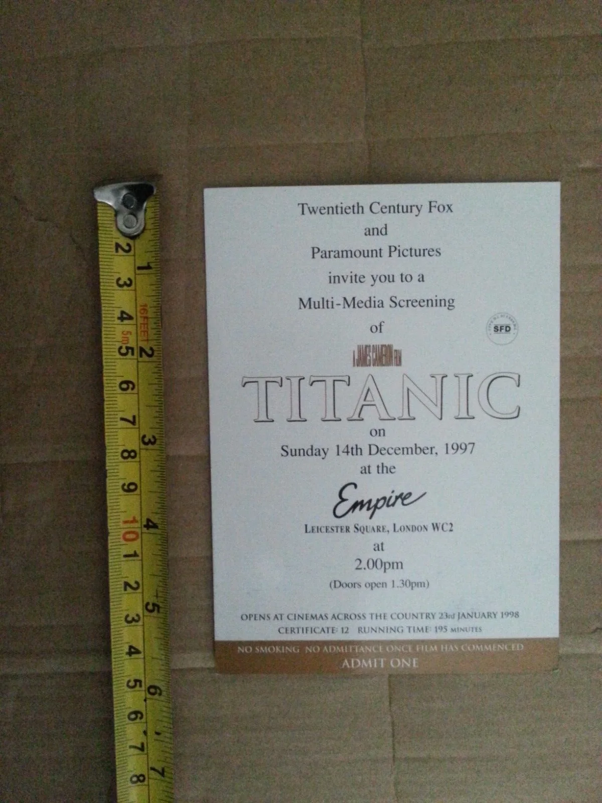 TITANIC FILM Multi-Media Screening TICKET Empire, Leicester Square 1997, изображение 2