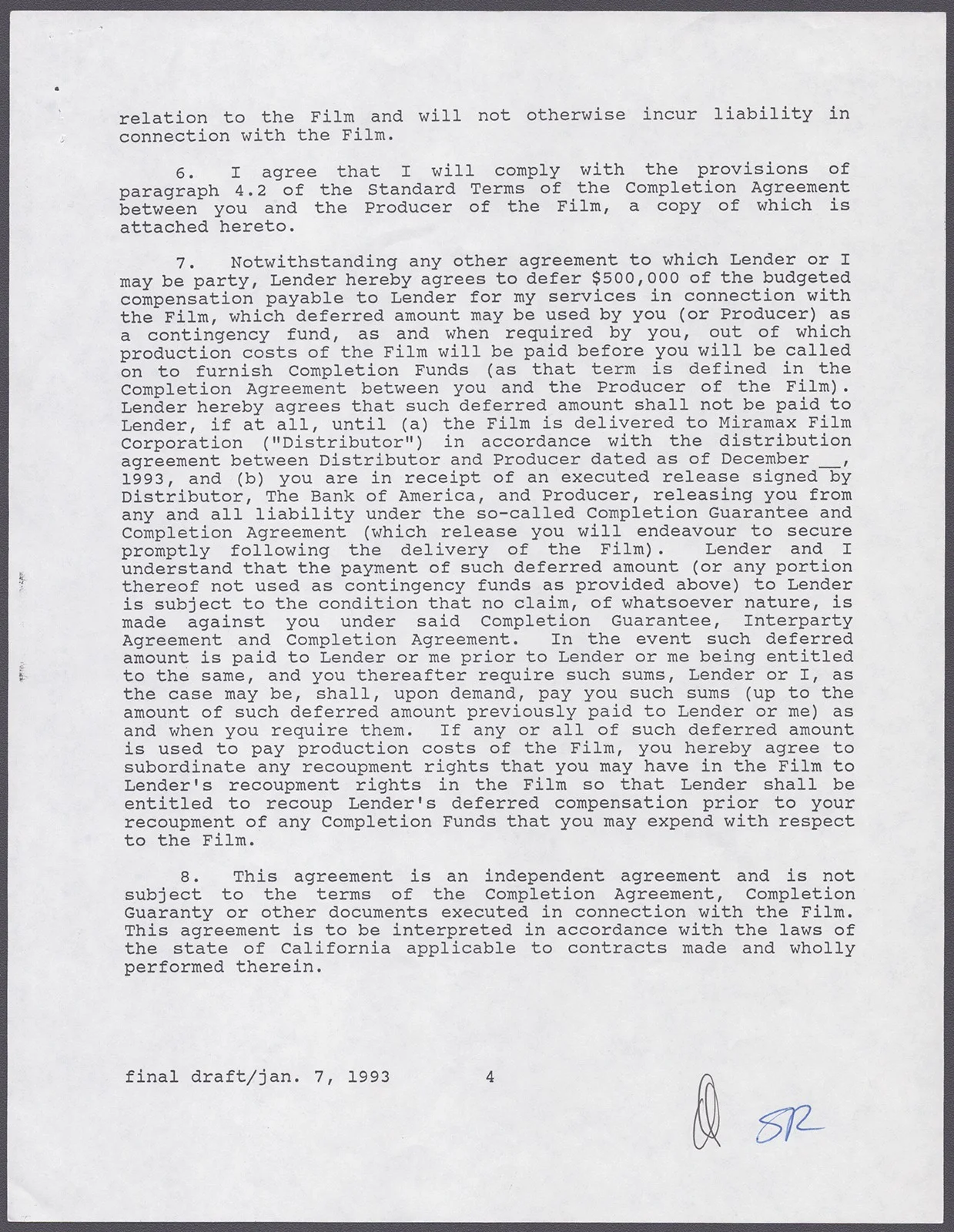 Sean Penn — SEAN PENN - CONTRACT SIGNED 01/07/1993, image 3