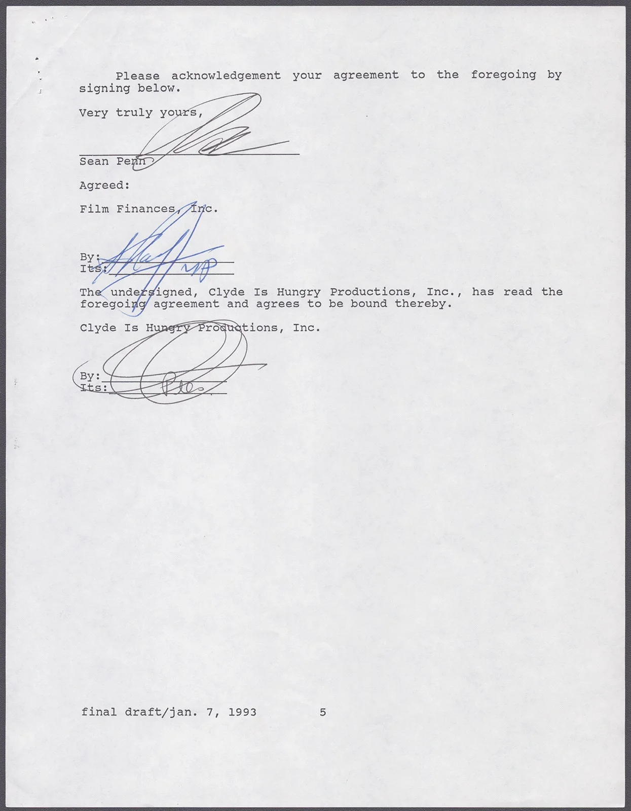 Sean Penn — SEAN PENN - CONTRACT SIGNED 01/07/1993, image 4
