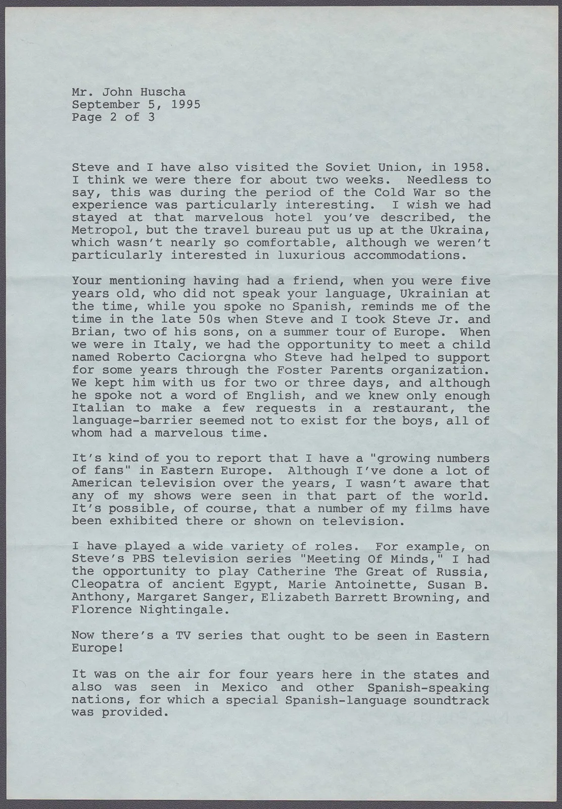 Jayne Meadows — JAYNE MEADOWS - TYPED LETTER SIGNED 09/05/1995, image 2