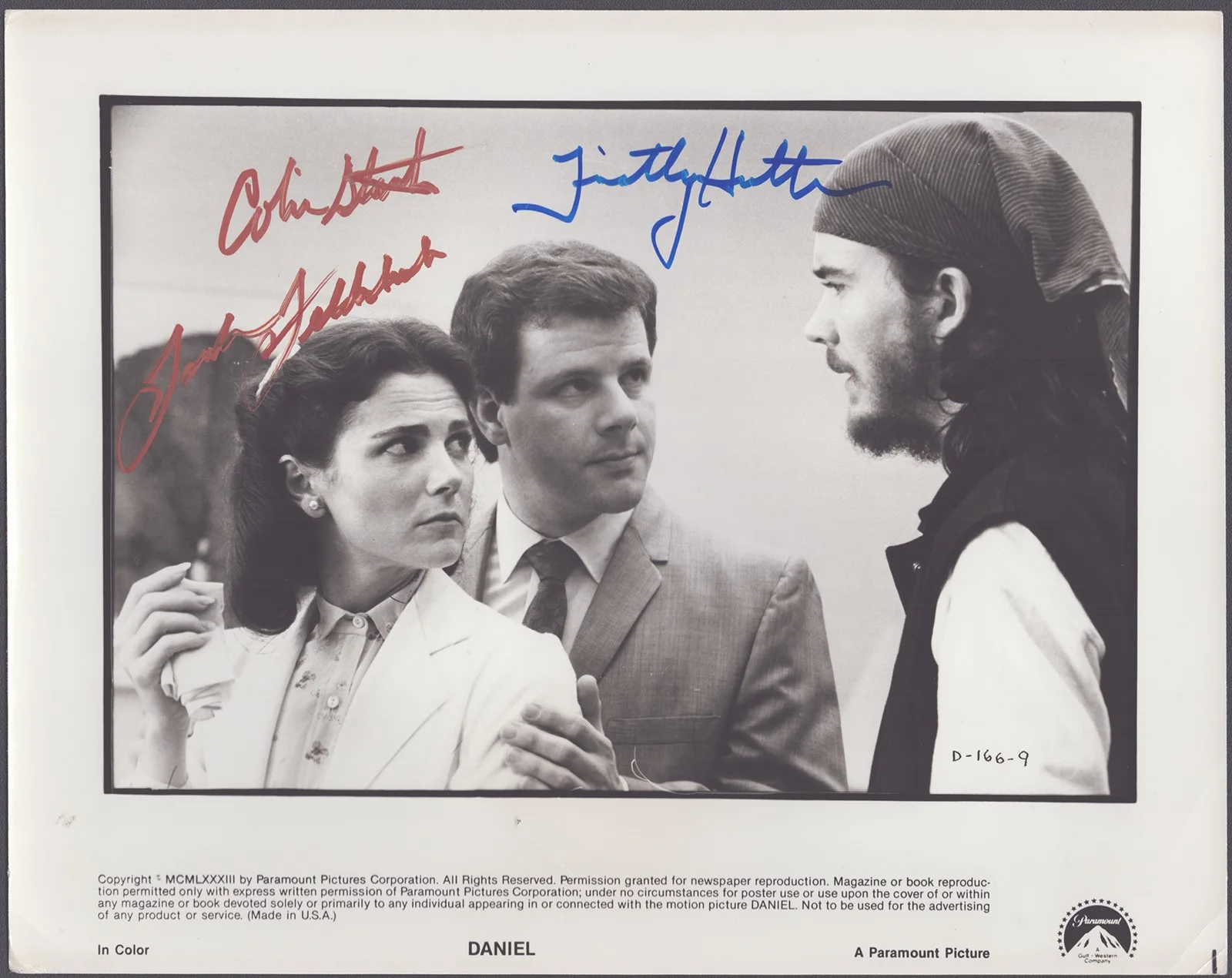 Colin Stinton, Tovah Feldshuh, Timothy Hutton — DANIEL MOVIE CAST - AUTOGRAPHED SIGNED PHOTOGRAPH WITH CO-SIGNERS