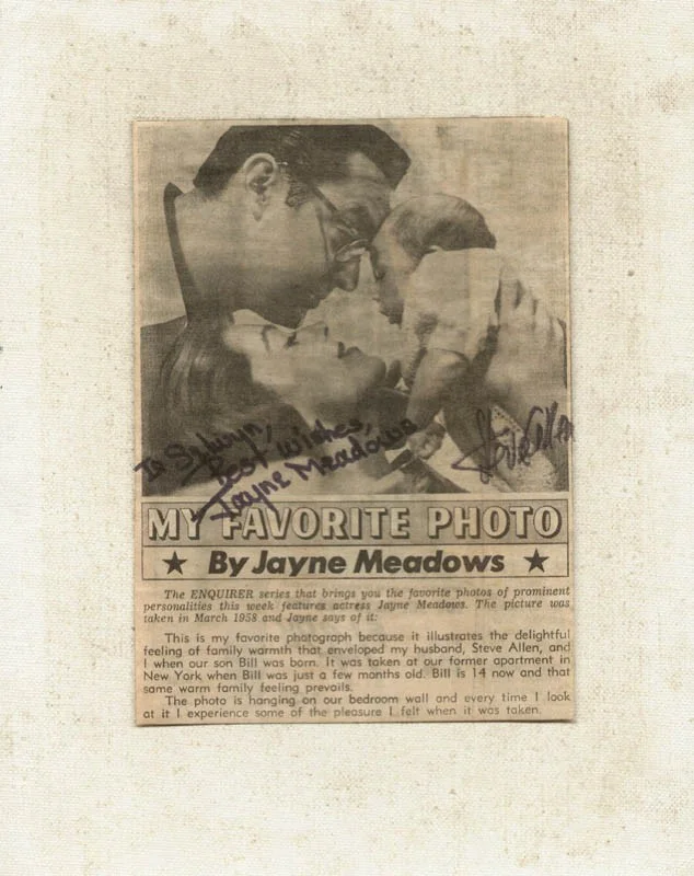 Steve Allen, Jayne Meadows — STEVE ALLEN - INSCRIBED NEWSPAPER PHOTO SIGNED CO-SIGNED BY: JAYNE MEADOWS