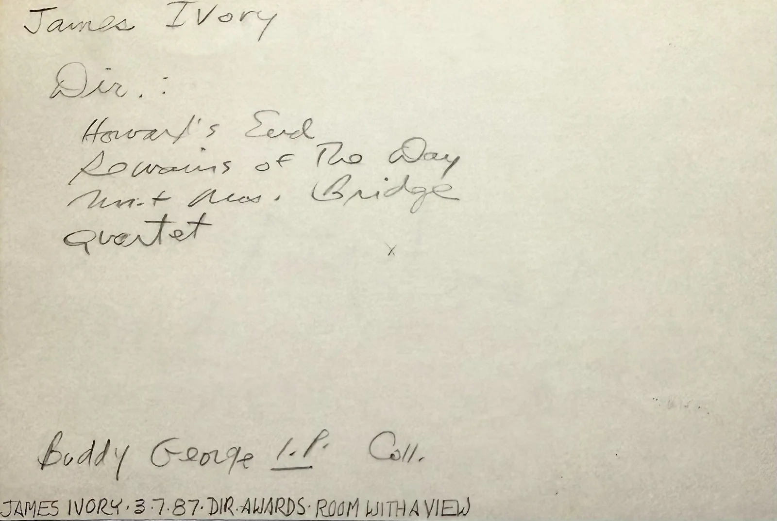 James Ivory — JAMES IVORY Signed Autographed 4x6 INDEX CARD Quartet A Room with a View MAURICE, image 2