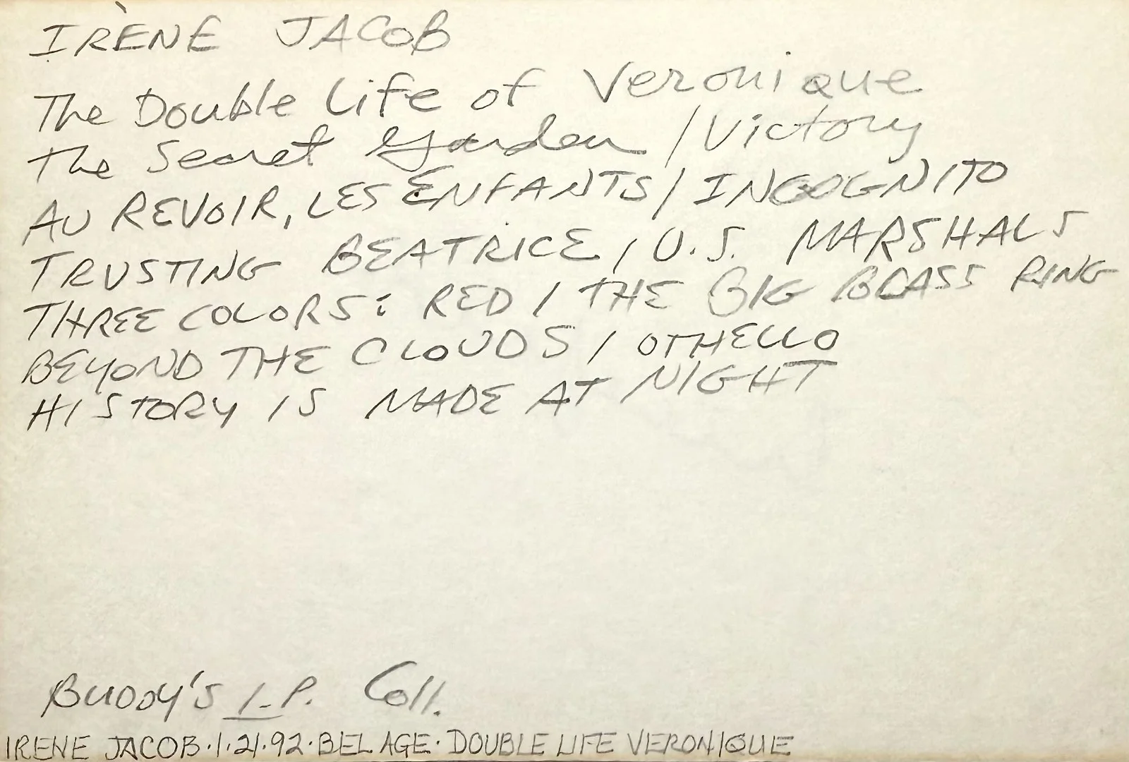 Irene Jacob — IRENE JACOB Signed Autograph 4x6 INDEX CARD The Double Life of Veronique OTHELLO, изображение 2