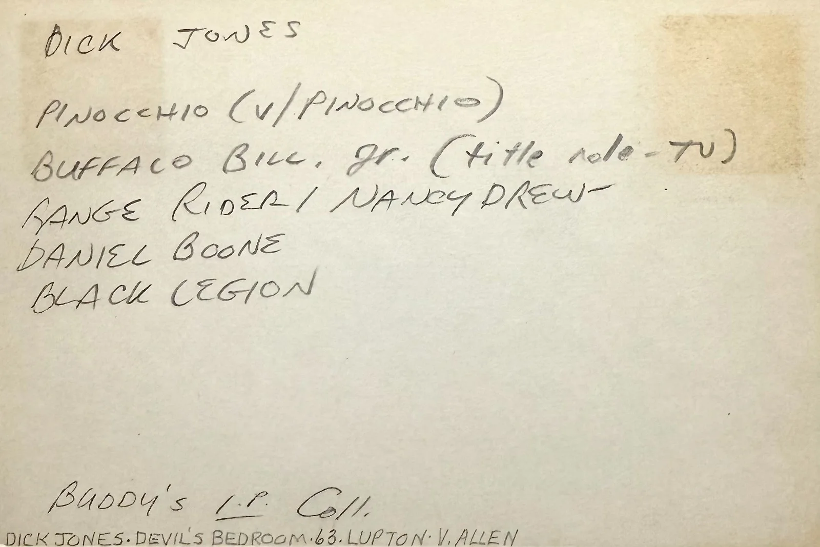 Dick Jones — DICK JONES Autograph Signed 4x6 INDEX CARD Pinocchio The Frontiersmen FORT WORTH, изображение 4