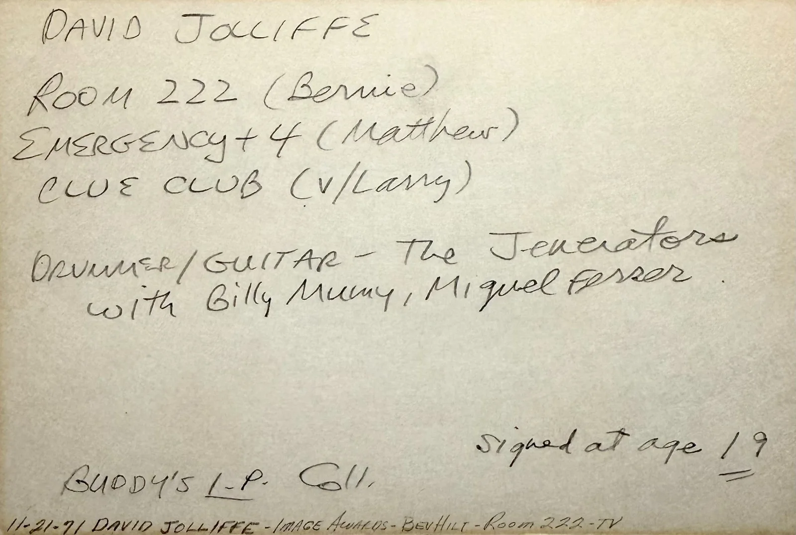 David Jolliffe — DAVID JOLLIFFE Signed Autographed 4x6 INDEX CARD Battle of the Planets ROOM 222, изображение 4