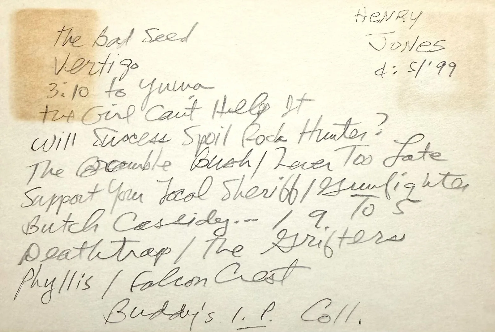 Henry Jones — HENRY JONES Signed Autograph 4x6 INDEX CARD 3:10 to Yuma Project X THE BAD SEED, image 4