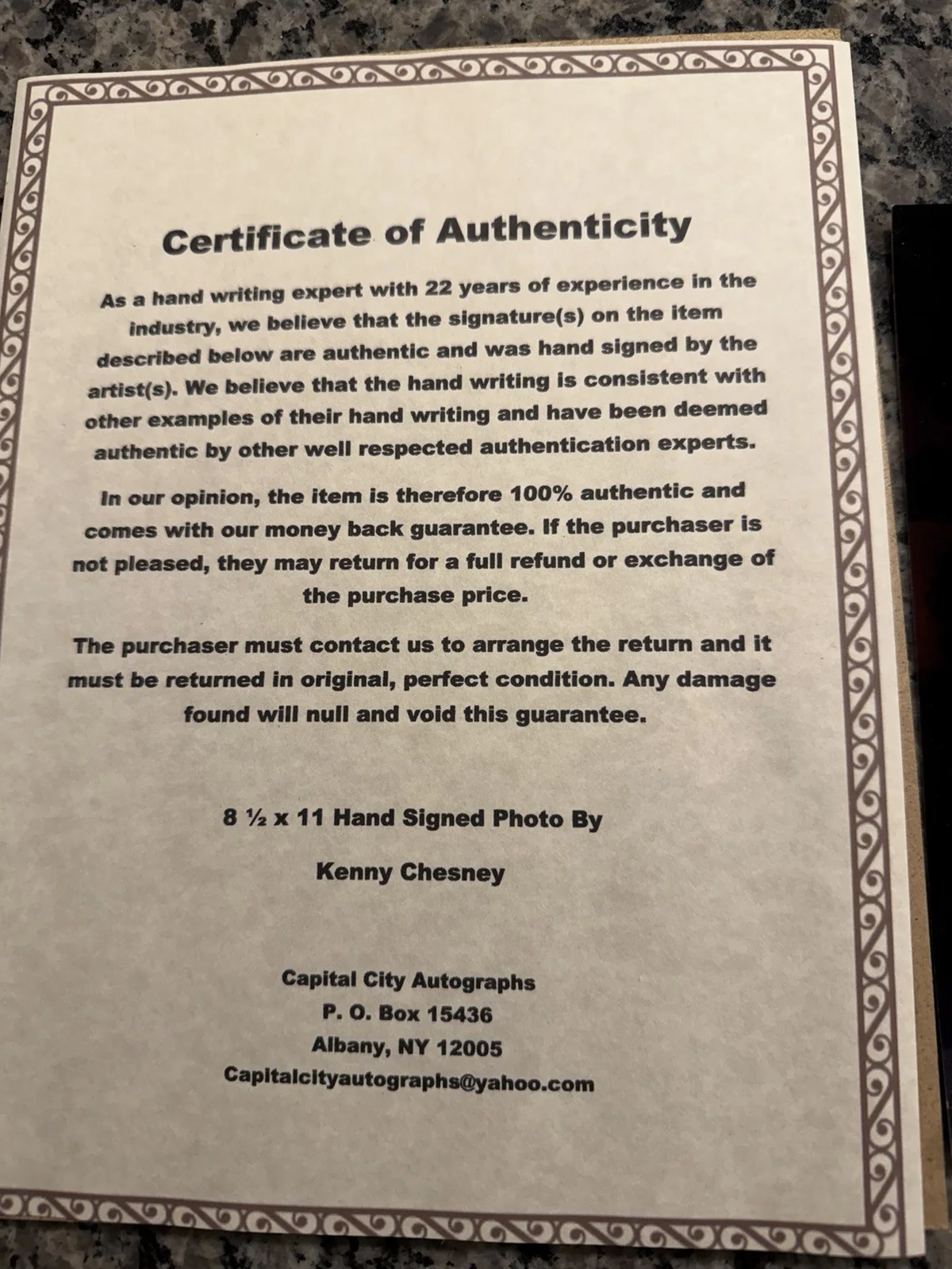 Kenny Chesney Autograph Signed 8x10 Concert Photo With COA Included And Framed., изображение 5