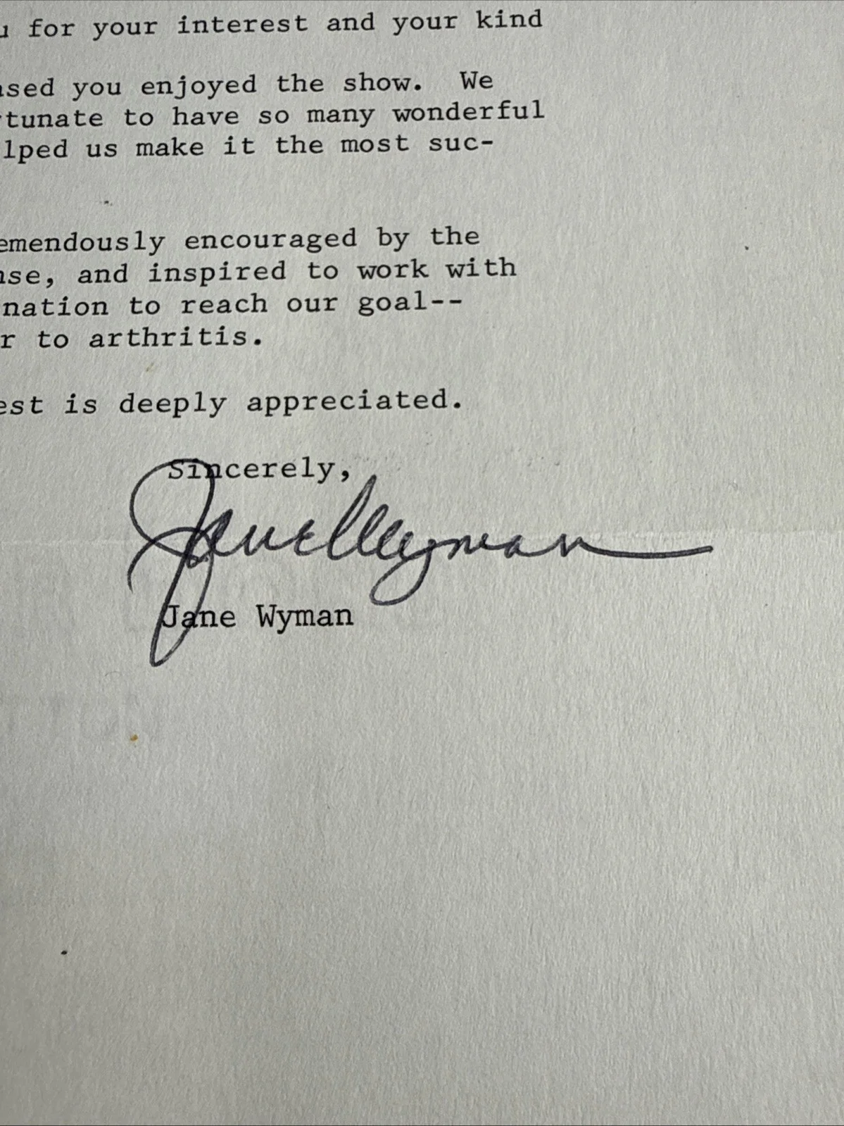 Jane Wyman — Jane Wyman Signed Arthritis Foundation Letter 1973 + Original Envelope Auto, image 5