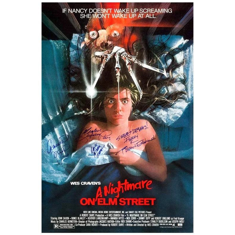 Robert Englund, Heather Lagenkamp, Amanda Wyss, Ronee Blakley — Robert Englund Cast Autographed A Nightmare on Elm Street 27x40 SS Movie Poster