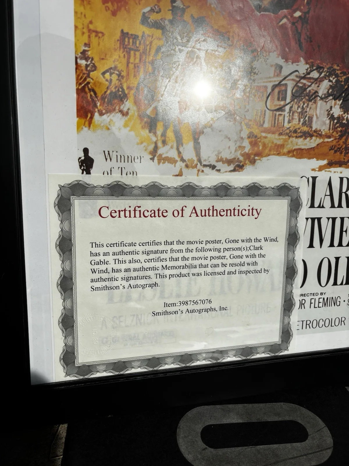Authenticated Clark Gable Signed Gone With The Wind Movie Poster And 1940 Ticket, изображение 2