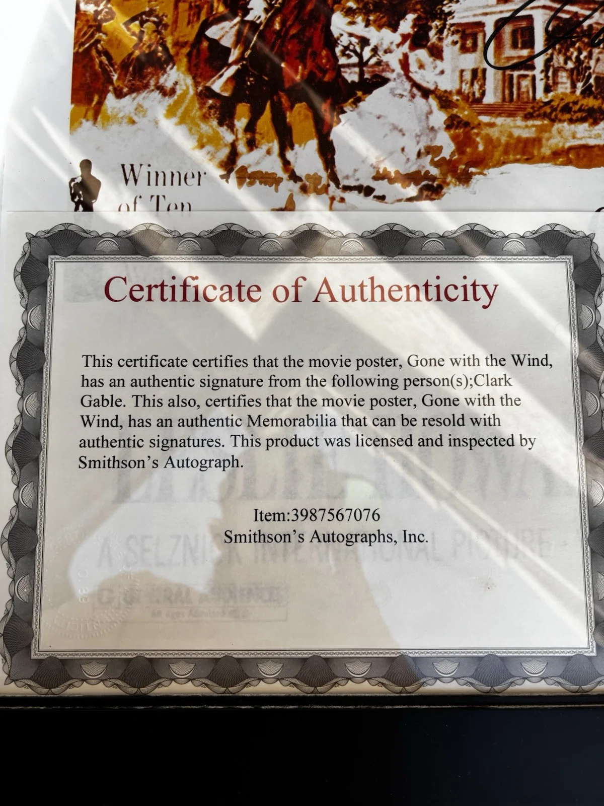 Authenticated Clark Gable Signed Gone With The Wind Movie Poster And 1940 Ticket, изображение 3