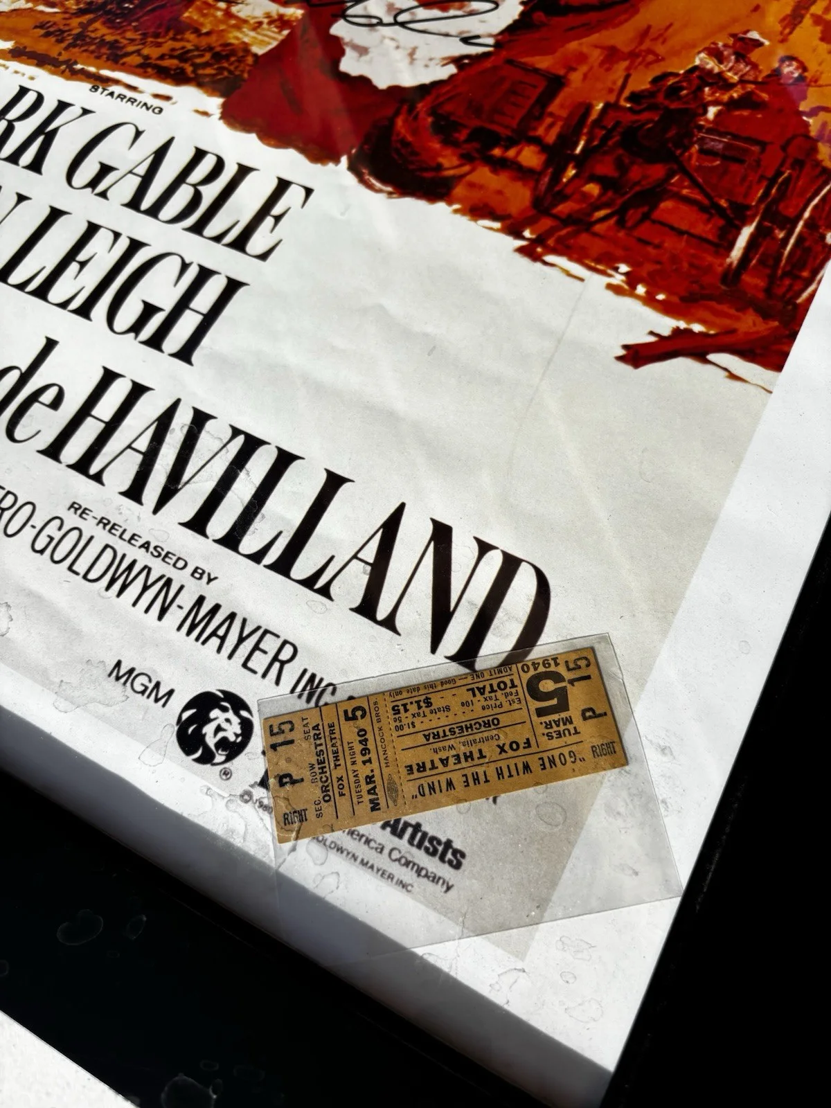 Authenticated Clark Gable Signed Gone With The Wind Movie Poster And 1940 Ticket, изображение 4