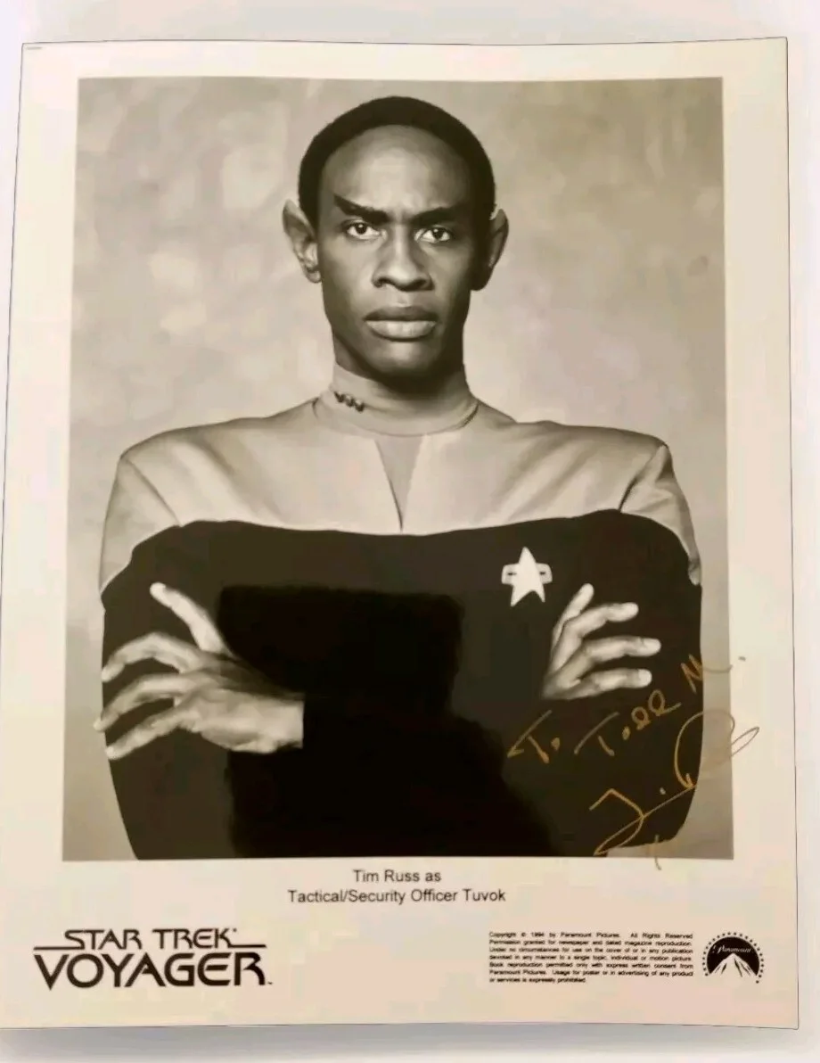 Tim Russ — Star Trek Voyager 8x10 Photo Signed by Tim Russ as Tuvok Personalized to Todd