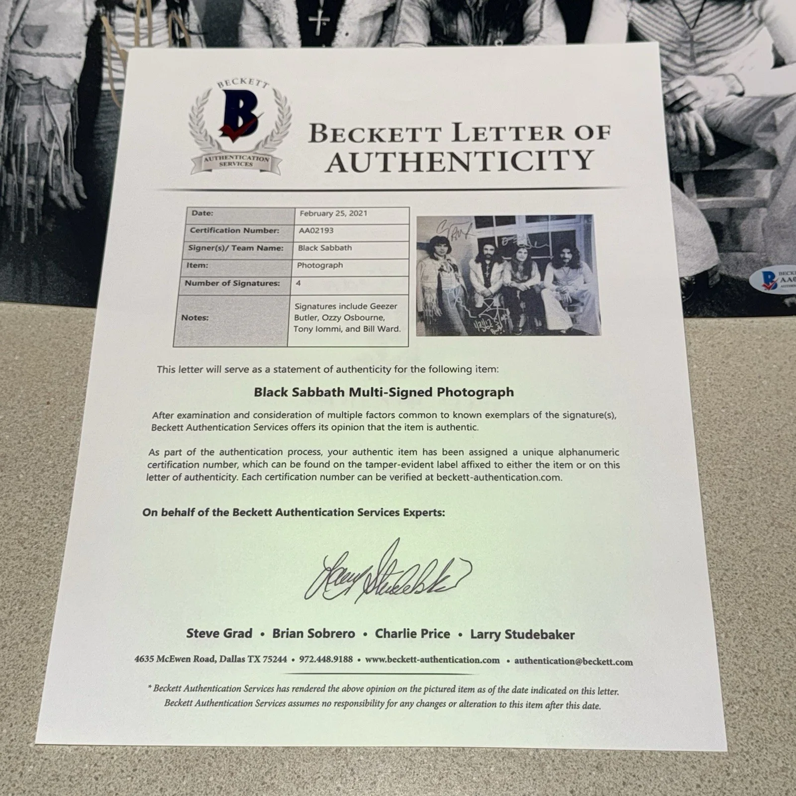 BLACK SABBATH GROUP signed autographed 11X14 OZZY OSBOURNE TONY GEEZER BILL COA, изображение 3