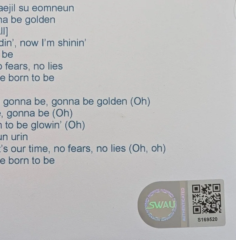 EJAE signed LYRIC SHEEET KPop Demon Hunters SWAU COA RUMI HUNTR/X Golden, изображение 2