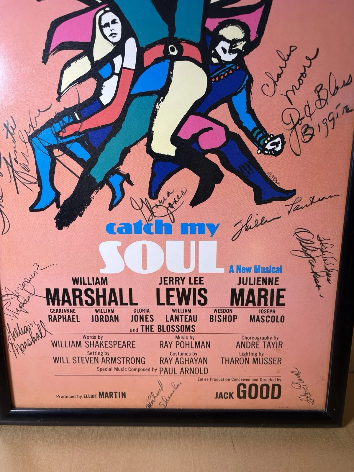 Ultra Rare 1968 Catch My Soul Ahmanson Art Card Signed Cast w/ Jerry Lee Lewis, изображение 5