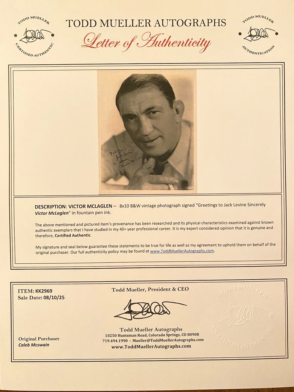 Victor McLaglen — Victor McLaglen Signed Autographed Photo With COA The Informer The Quiet Man RAR, изображение 5