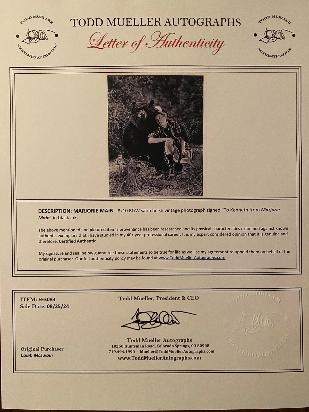 Marjorie Main — Marjorie Main Signed Autograph Photo w COA Ma And Pa Kettle Meet Me In St Louis, изображение 4