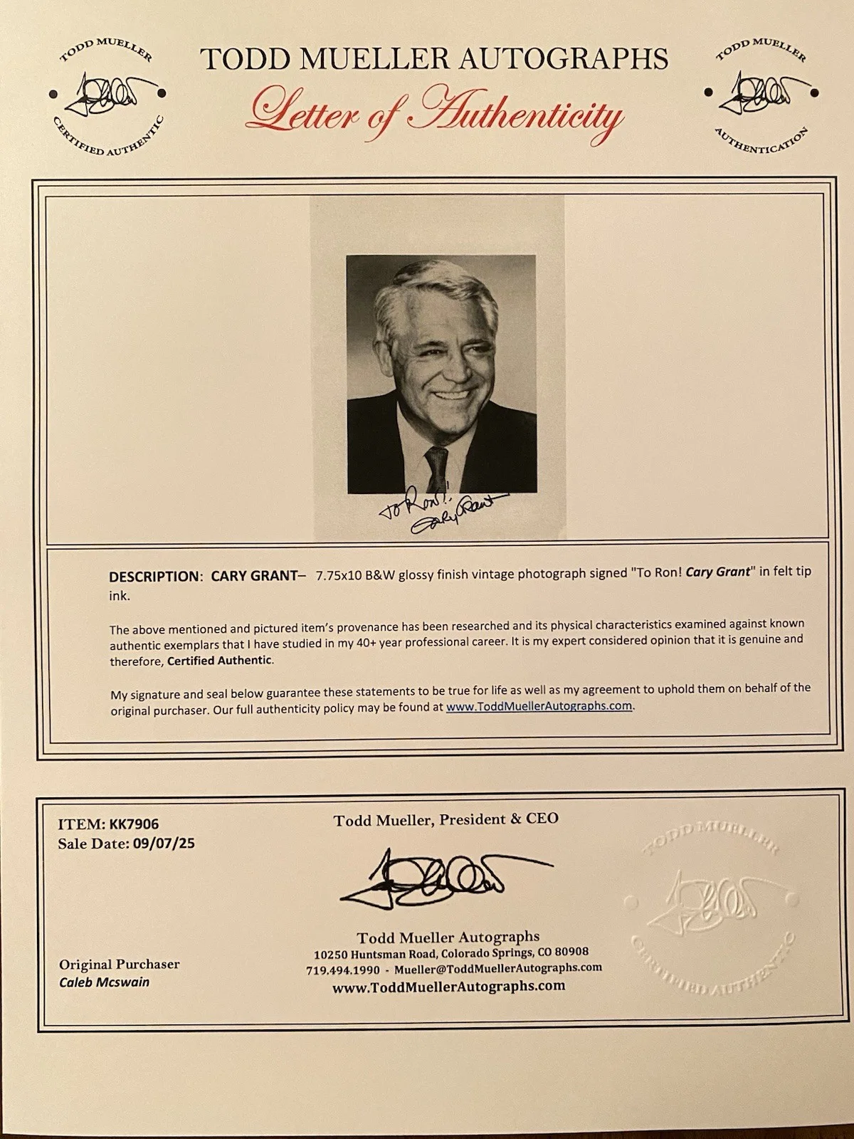 Cary Grant — Cary Grant Signed Autographed Photo With COA Suspicion My Favorite Wife Charade, изображение 4