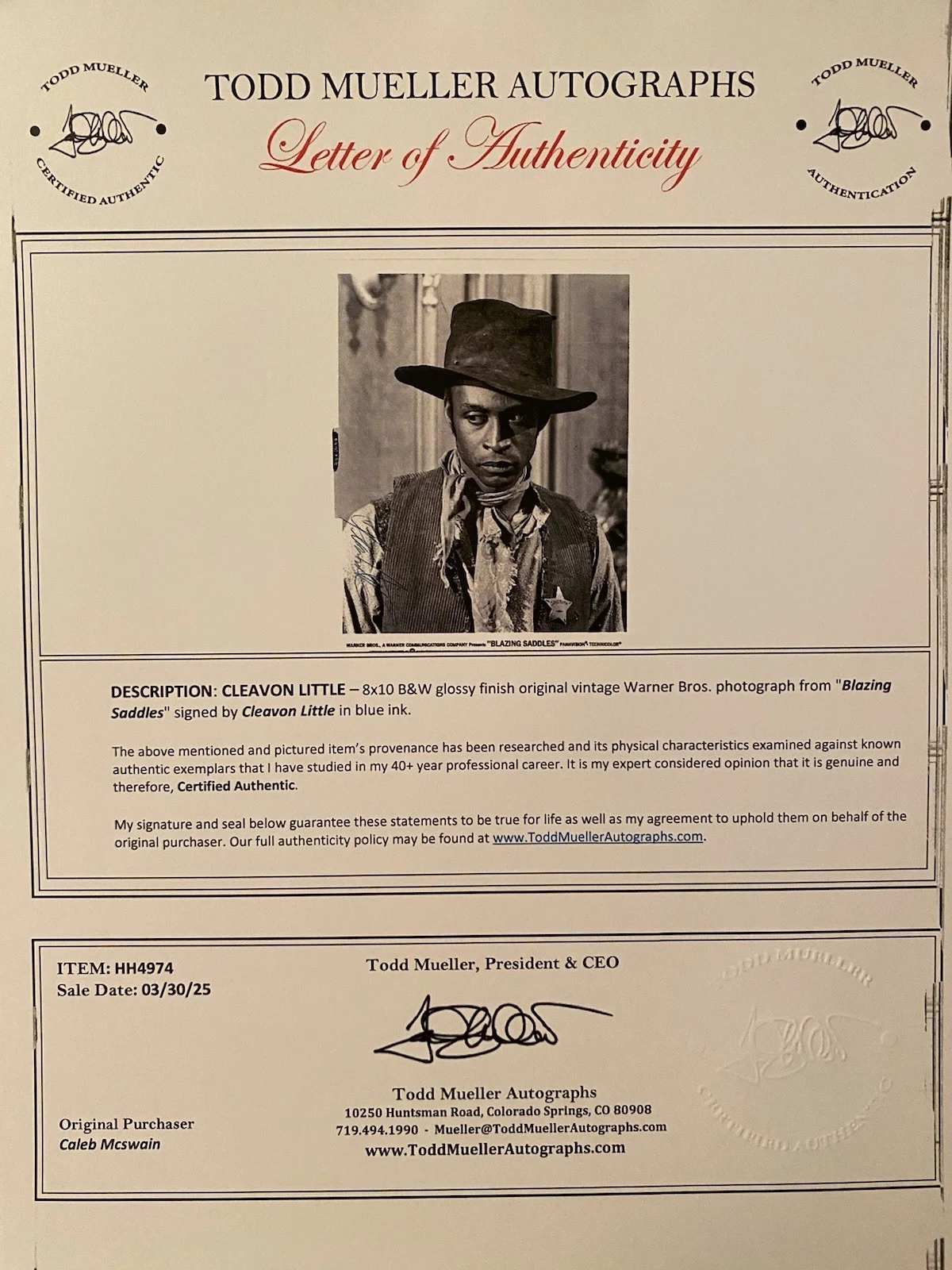 Cleavon Little — Cleavon Little Signed Autographed Blazing Saddles Photo w/ COA Sheriff Bart RARE, image 4