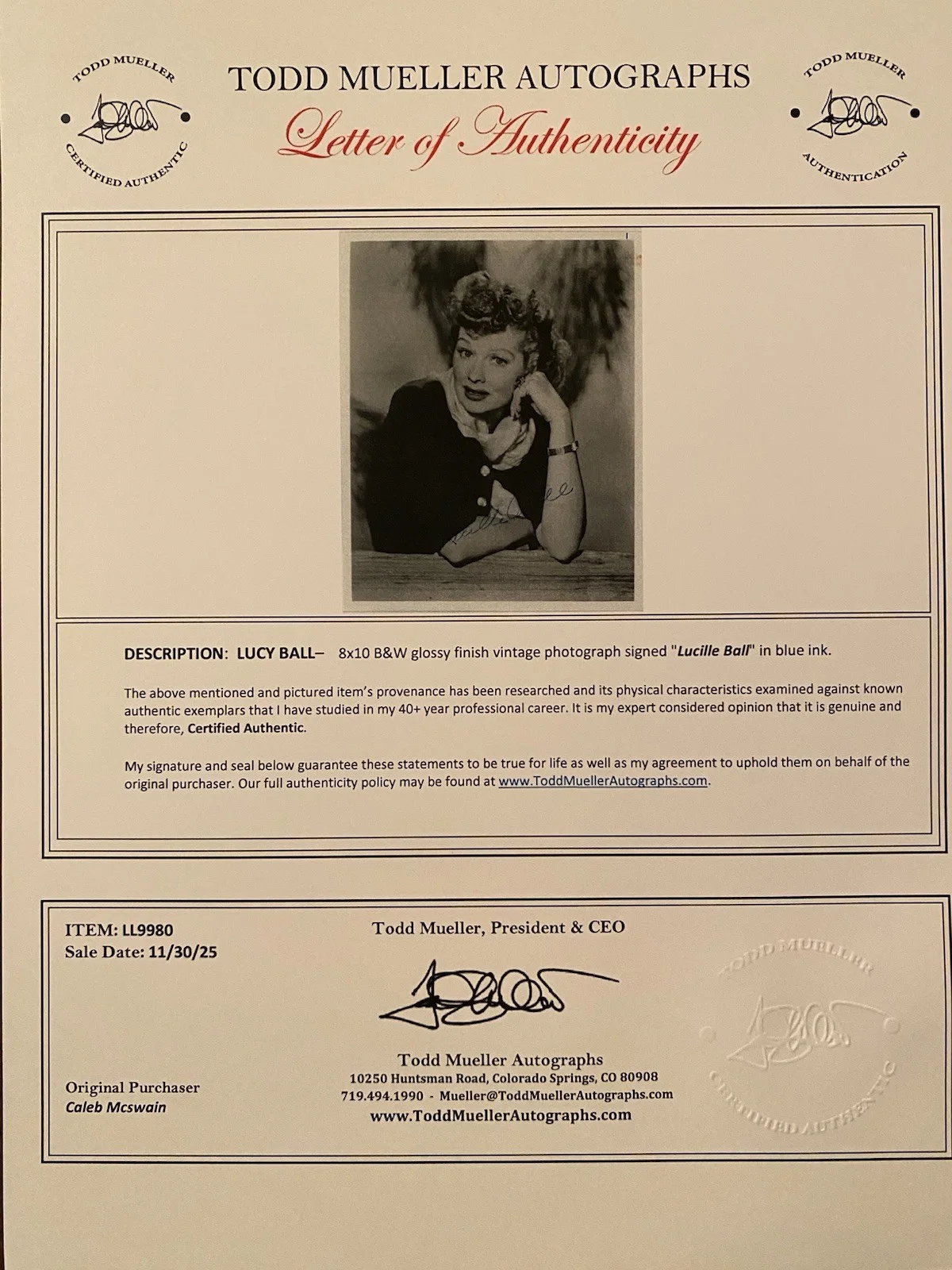 Lucille Ball — Lucille Ball Signed Autographed 8x10 Photo With COA I Love Lucy FULL NAME RARE, изображение 4