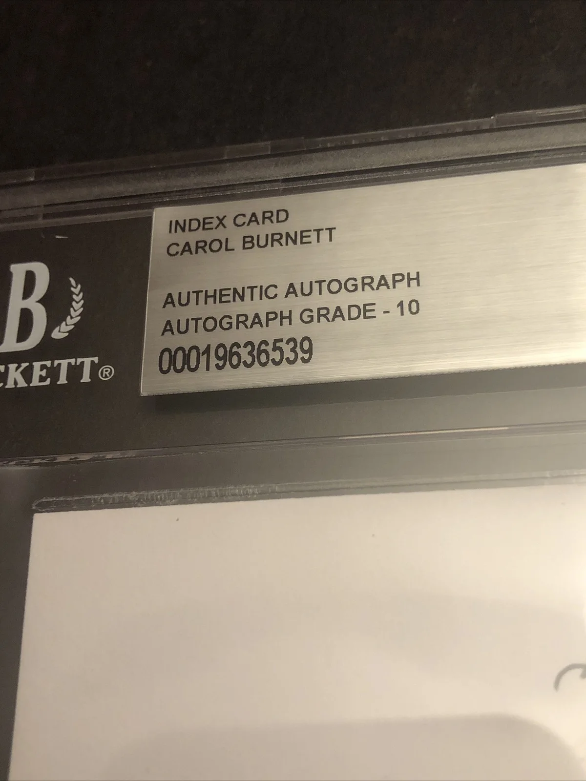 Carol Burnett — Beckett 10 Gem Mint Autograph Carol Burnett Signed 3x5 Index Card 539, image 3